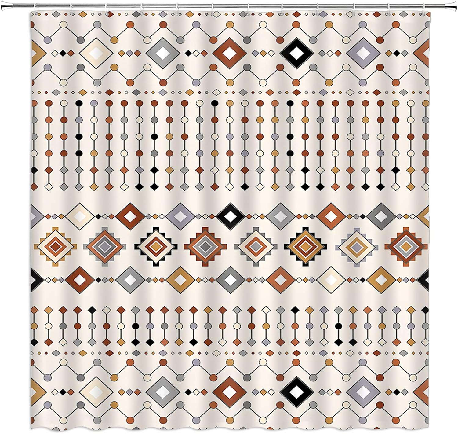 Aztec Shower Curtain Triangular Geometric Southwestern Native Tribal Navajo American Ethnic Abstract Vintage Beige Fabric Home Bathroom Decor with Hooks(180" Wx70 H)