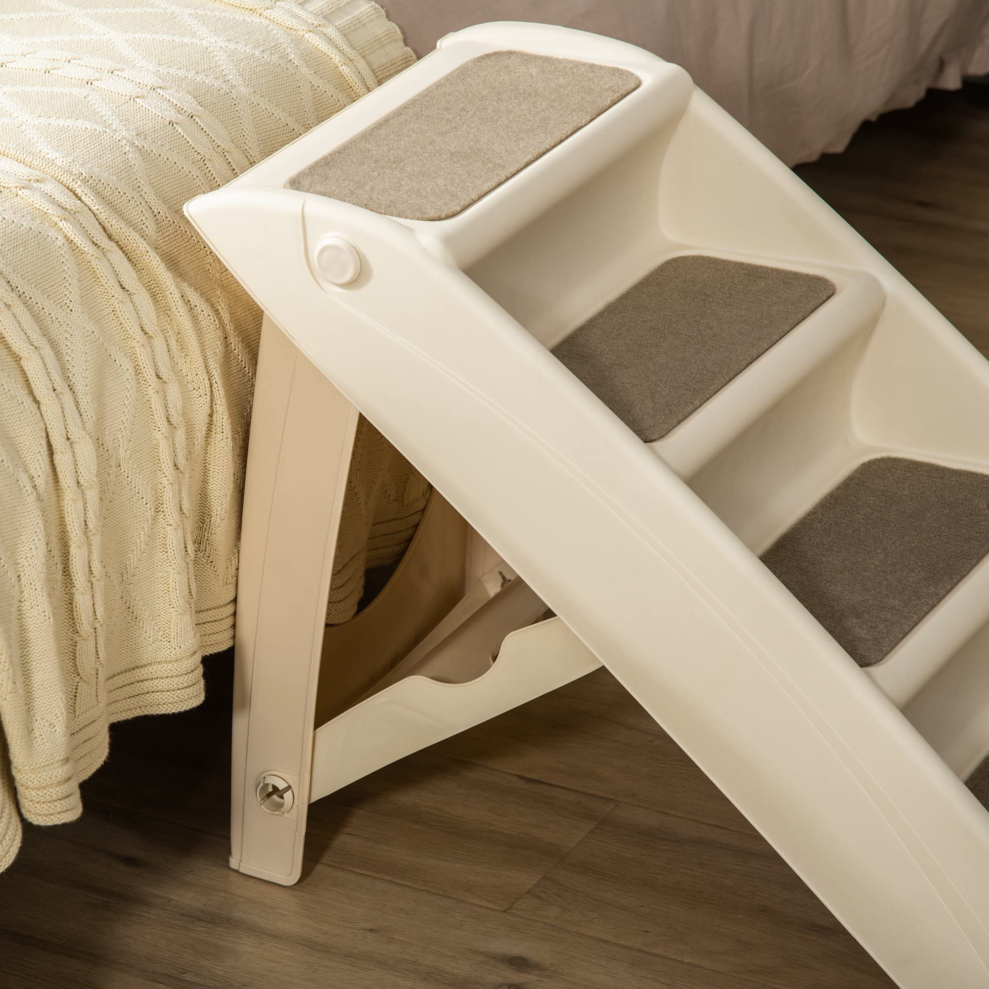 PawHut Escalera Plegable para Mascotas de 4 Peldaños Escalón para Perros Gatos Portátil con Alfombras Antideslizantes para Cama Sofá Carga 20 kg 62x38x49,5 cm Beige