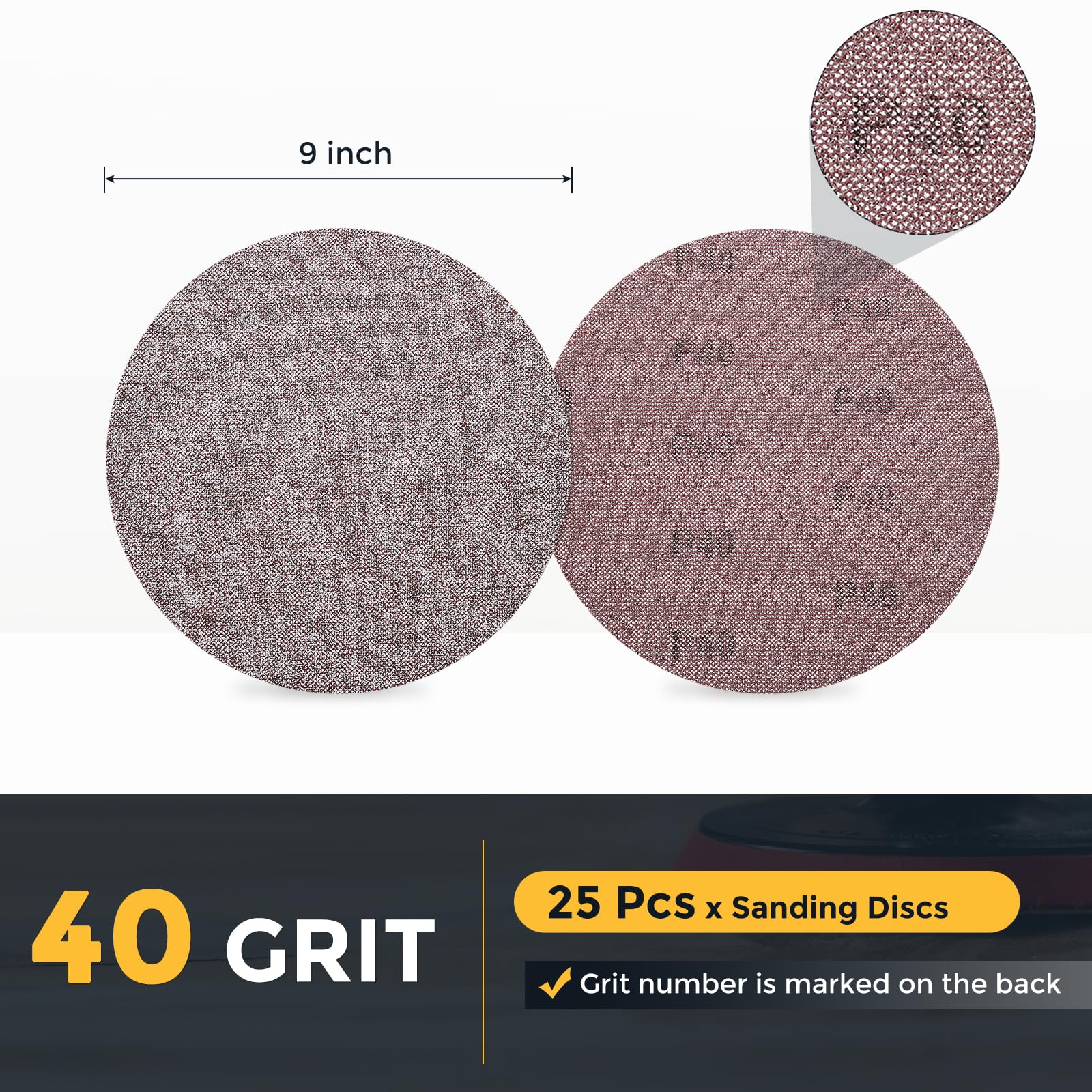 sourcing map Disco abrasivo a rete da 225 mm, 25 pezzi, grana 40, senza polvere, per cartongesso, carta vetrata con gancio e anello, per cartongesso