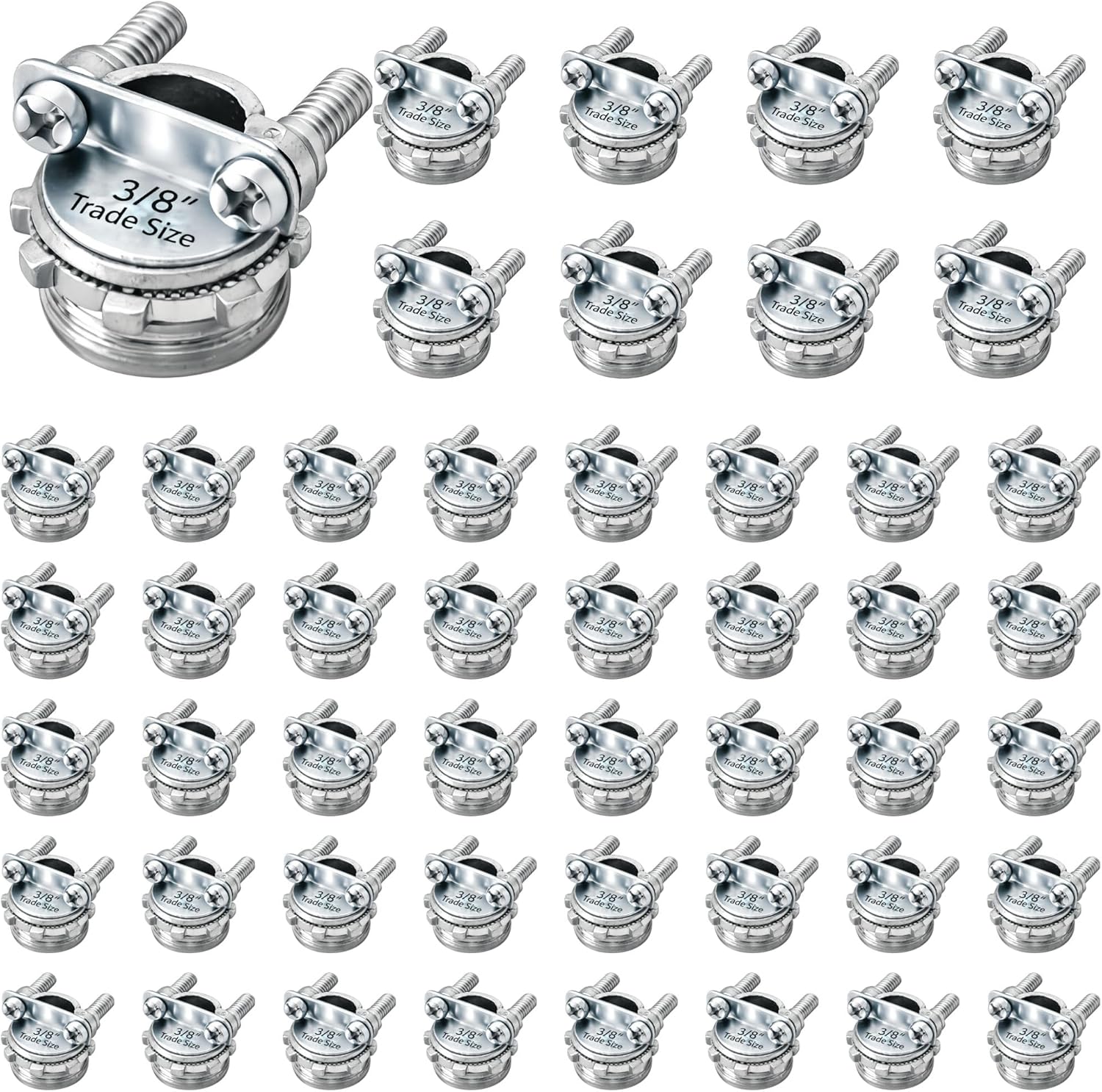 (50 PACK) Airmont Products 3/8 Inch Clamp Type NM Cable Connector, Zinc Die Cast Romex Connector for Electrical Boxes, Fits 1/2'' Knockout, For Non-Metallic NM Cable, Secure Strain Relief, UL Listed