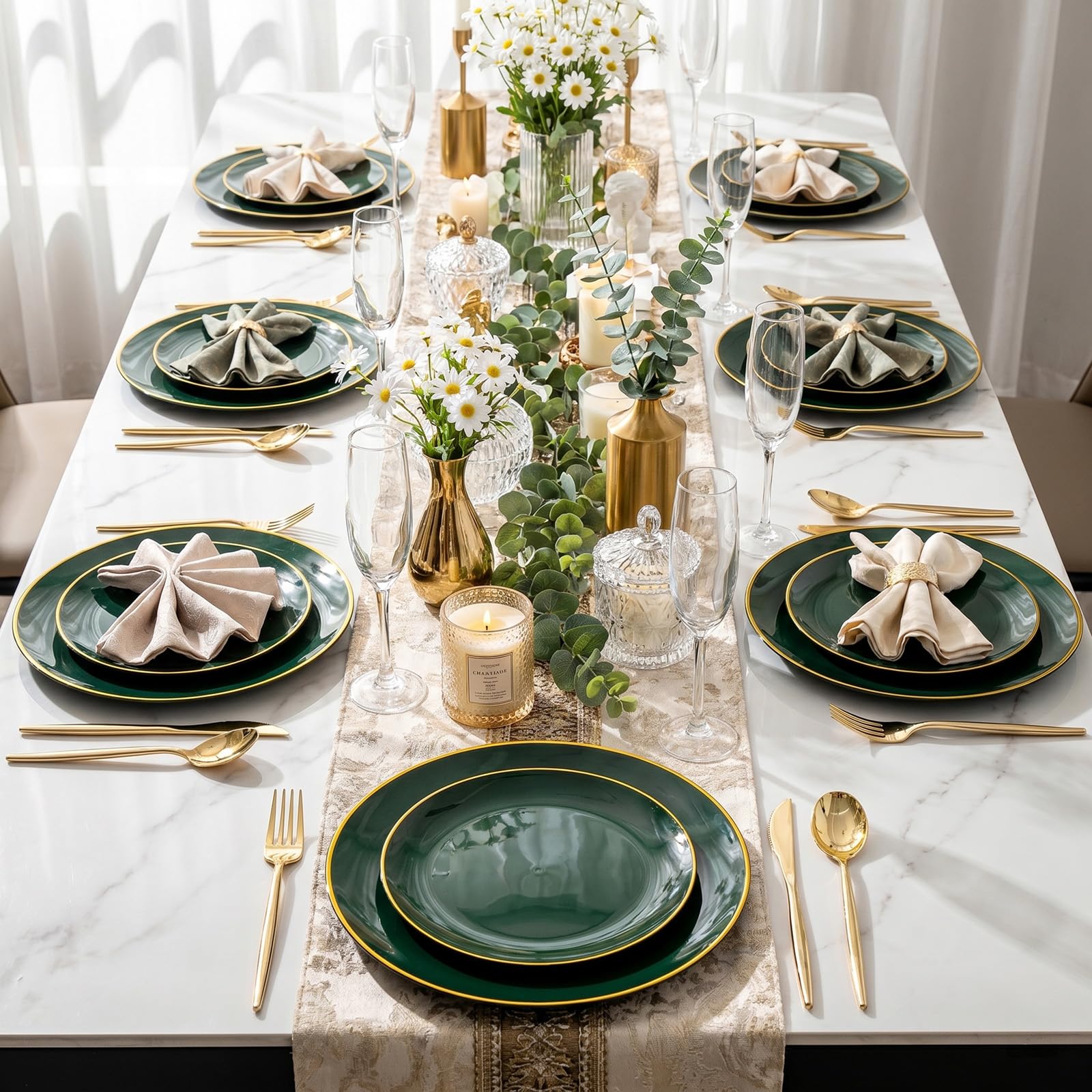 Green Plastic Plates - 150 Pcs for Weddings & Parties -4