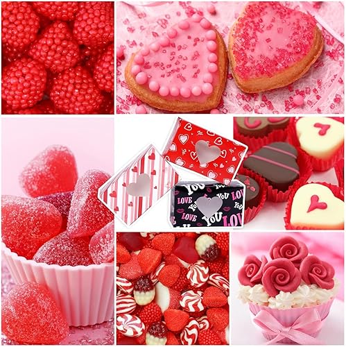 Miniatura 4 de MIMIND Cajas de galletas para el día de San Valentín de 7.8 x 4.7 x 2.75 pulgadas, cajas de pastelería con ventana de corazón, cajas de dulces con