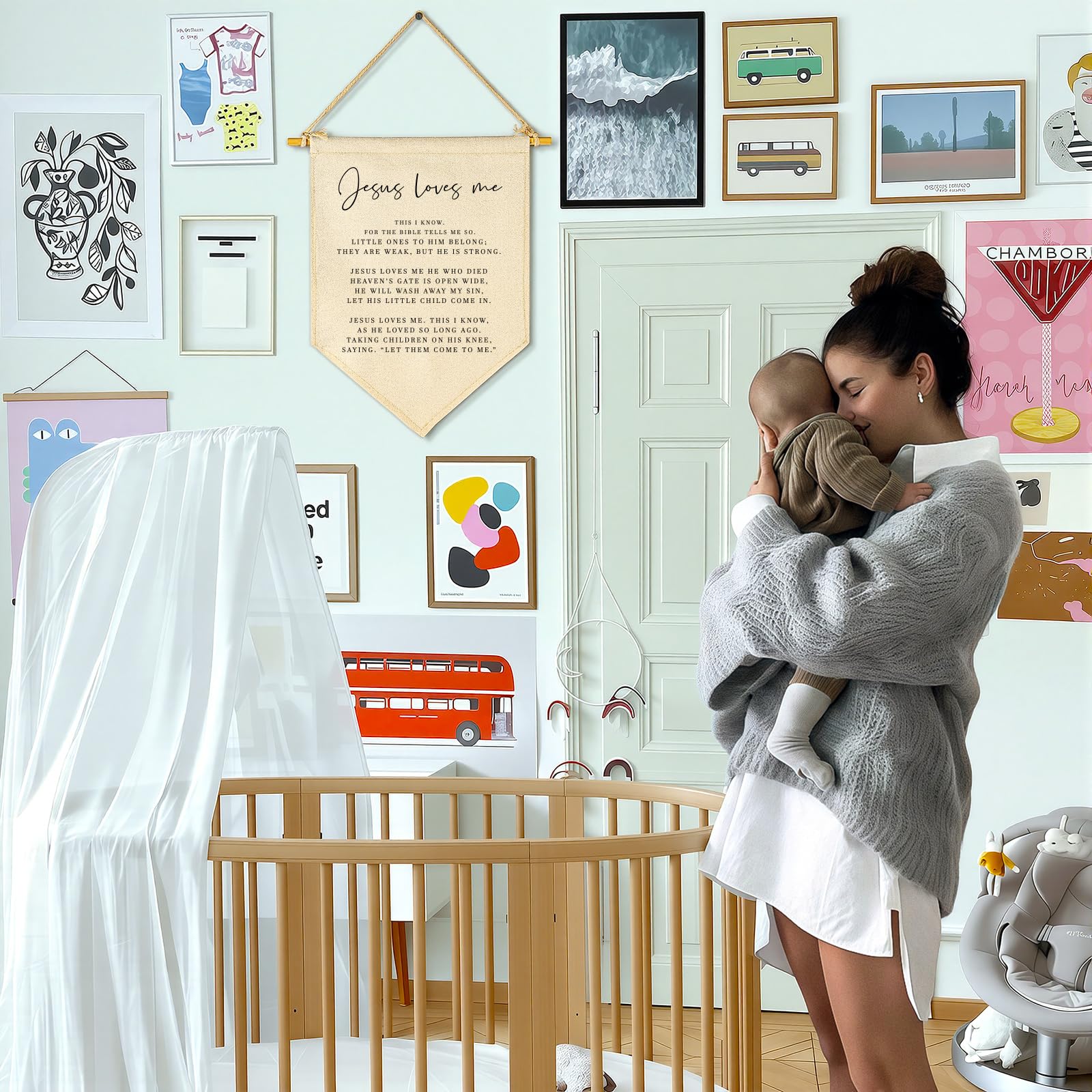 Letrero de versículo bíblico con escritura para bebé, regalo de baby shower, decoración de canción de escuela dominical, decoración de bandera, regalos para bebés, niños, niñas, regalos de pared para