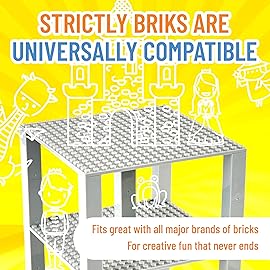 Strictly Briks Stackable Baseplates - Compatible with Lego, 6 x 6 in Baseplates for Buidling Blocks, Display Tower, Expand Vertical Builds, 4 Baseplates & 30 Stakcers, Kids, Light Grey