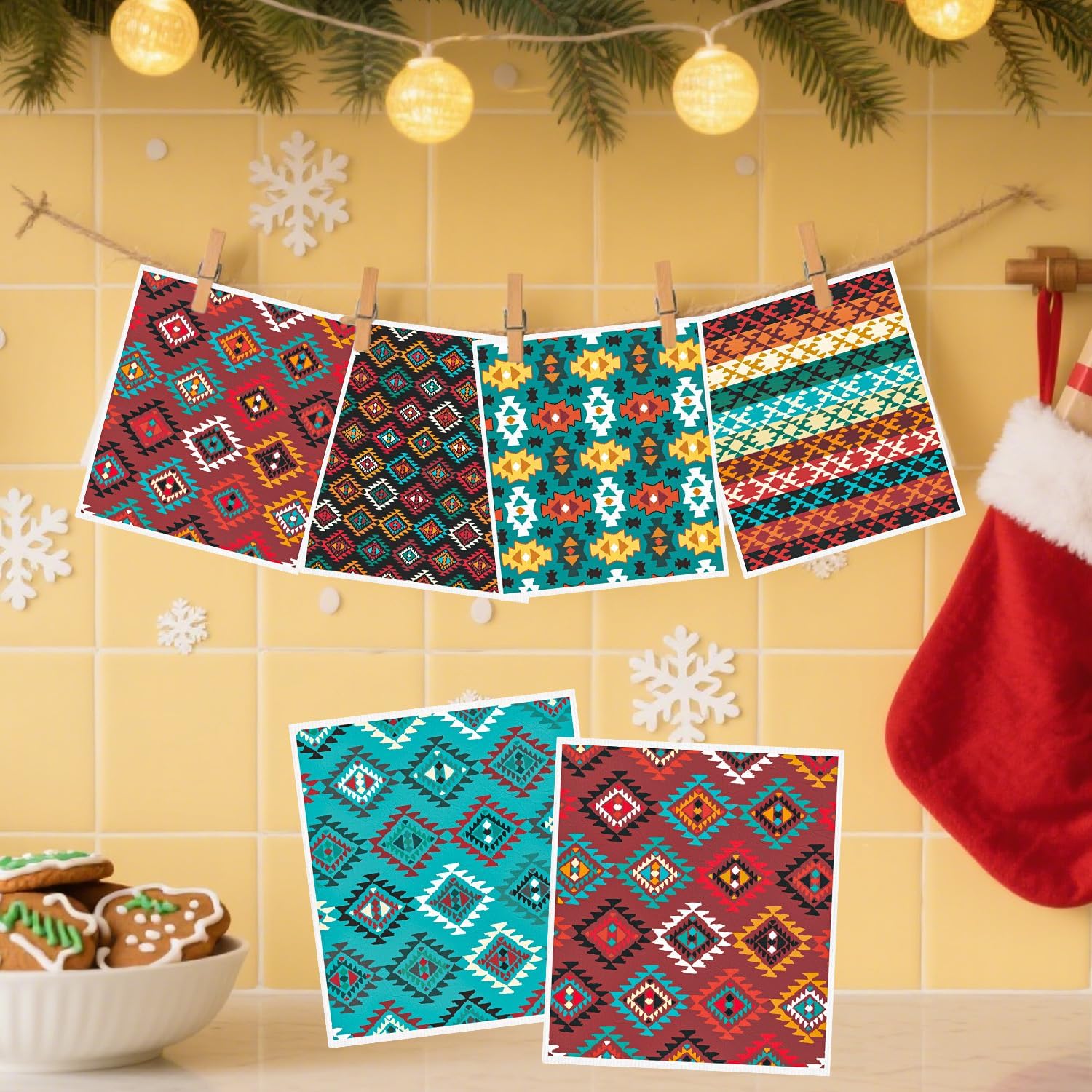 Native American Swedish Dishcloths for Kitchen - 6PCS Aztec Swedish Cloths for Washing Dishes, Native American Style Reusable Dish Towels, Southwestern Tribal Washable Cleaning Sponge Gifts - Image 6
