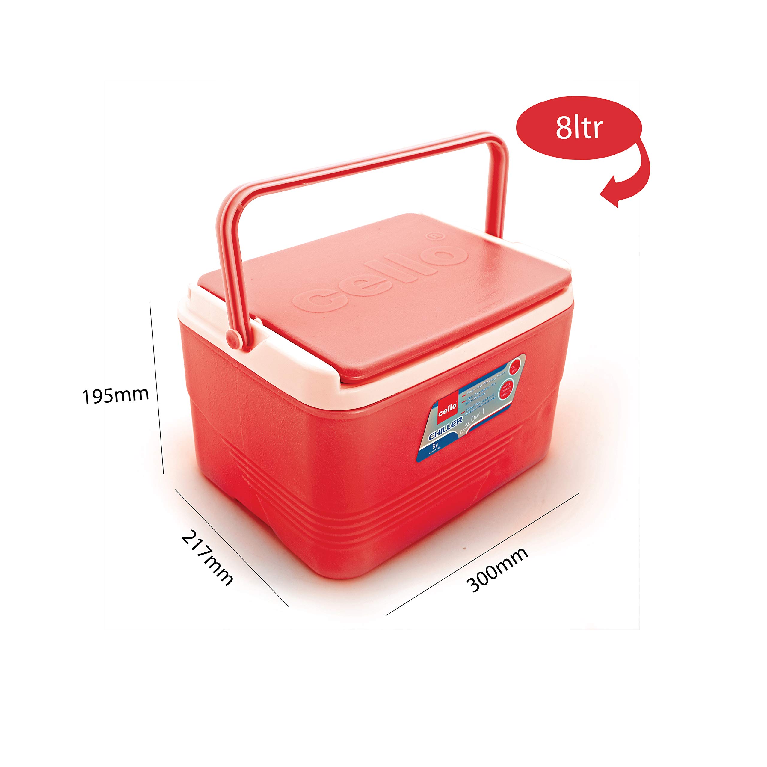 Cello Chiller Ice Box | Standard Size for Travel Party Bar Ice Cubes | Cold Drinks | Medical Purpose | 8 Litre, Red - Image 4 thumbnail