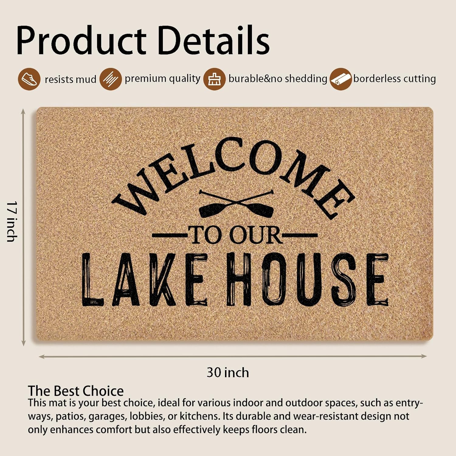 Mingnei Lake Coco Coir Doormat Door Mat for Home House Entrance, Welcome to Our Lake House Nautical Floor Mats for Outdoor Outside Entryway 30x17 Welcome Mat