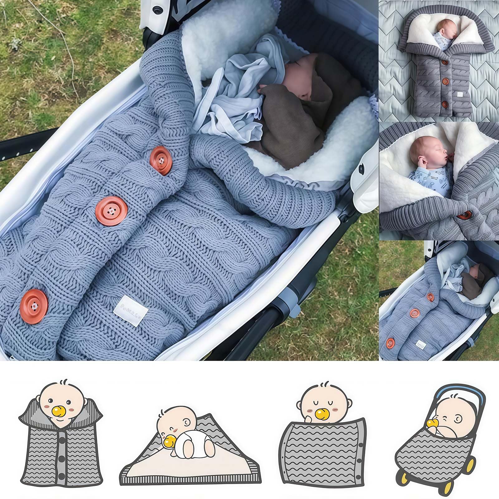 Copertina per Neonati, Morbida Copertina in Pile Lavorato A Maglia per Neonati, Tutine per Bambine E Bambini, Foderato in Pile, per Lettino Viaggio Seggiolino Auto Carrozzina