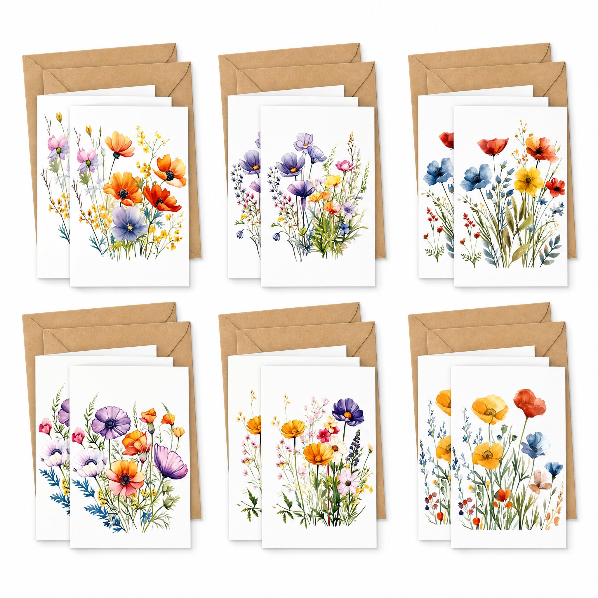 Blank Cards and Envelopes, 24PCS Floral Blank Cards and Envelopes Set, Note Cards with Envelopes for Thank You Messages, Weddings, Birthdays, Invitations, Greeting Cards, 15 x 10 cm