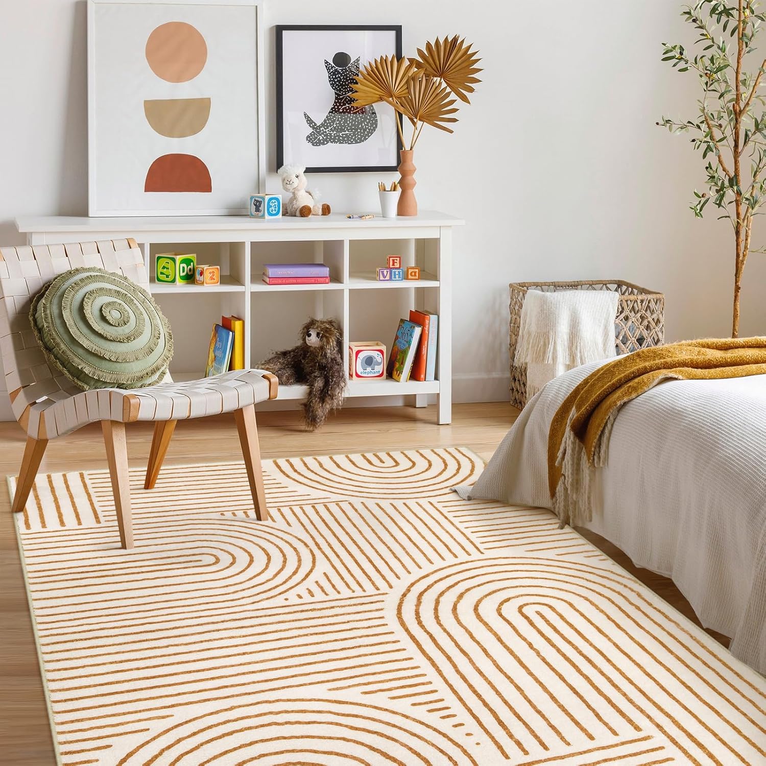 Lahome Abstract Washable Rugs 5x7, Non Slip Soft Living Room Rugs Ultra-Thin Rainbow Bedroom Rug, Non Skid Rug Backing Accent Carpet for Dining Room Office(5'x7',Orange) - Image 5