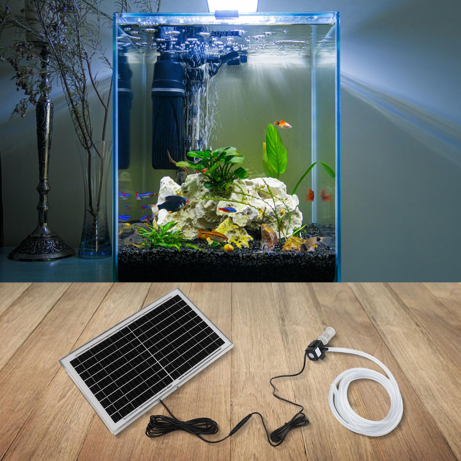 Kit de filtre solaire pour bassin à poissons - Pompe submersible - Filtre biologique pour bassin à poissons