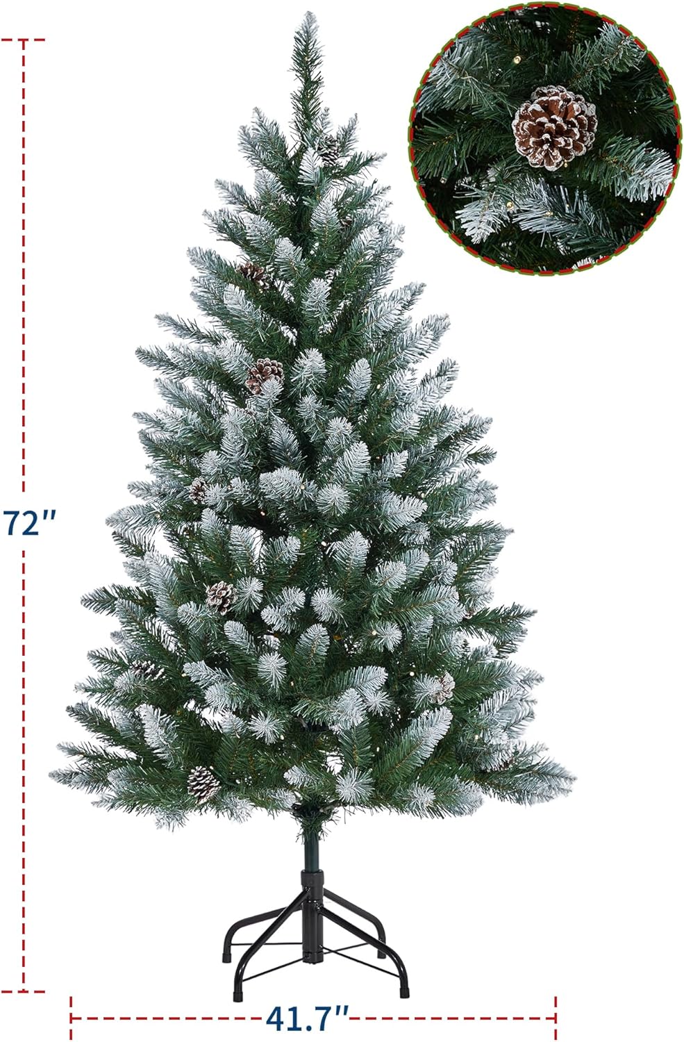 GAOMON 6FT Christmas Tree, Artificial Pre-Lit Christmas Tree, Xmas Tree with Metal Stand, Artificial Tree for Home Party Office Holiday Decoration