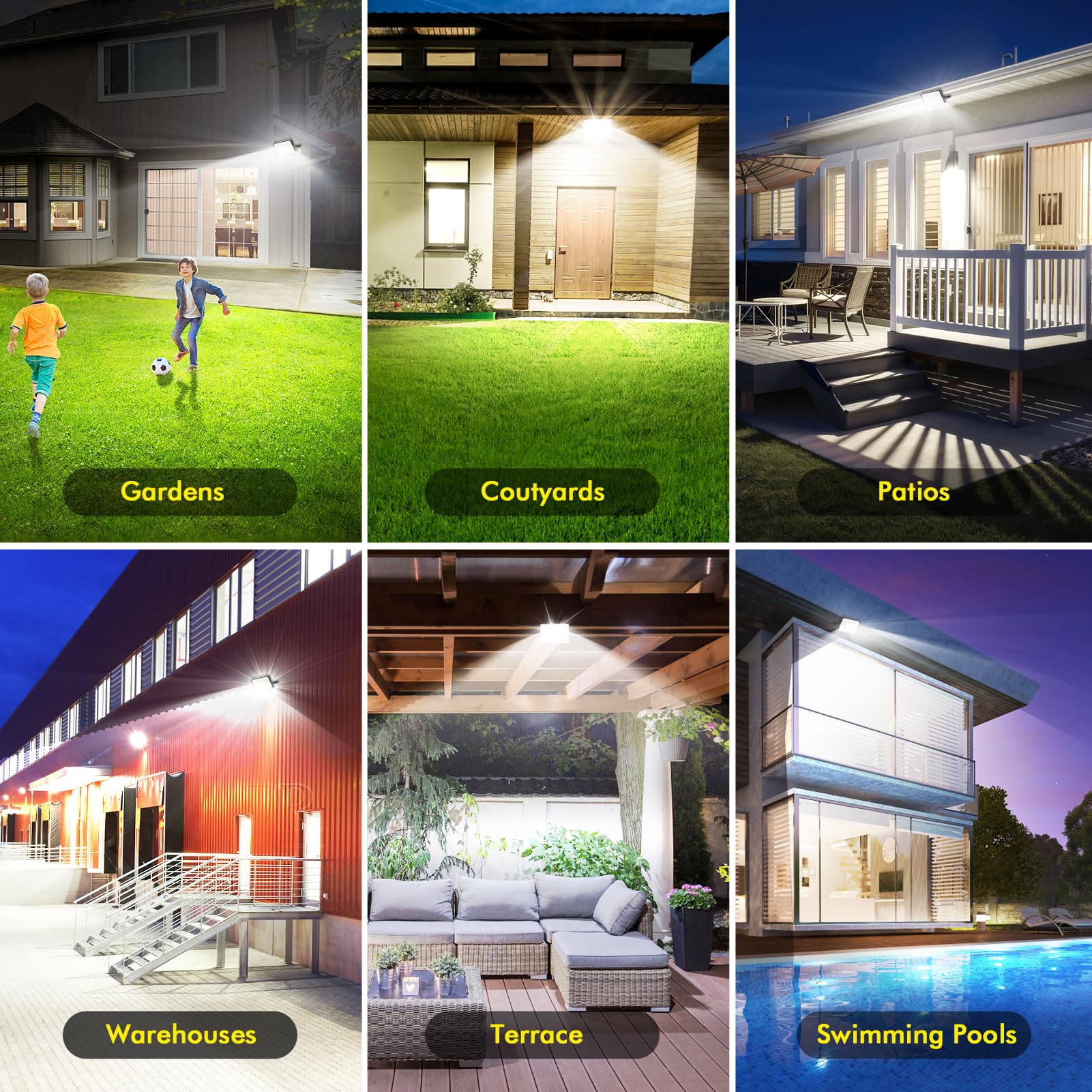 Faretto LED da Esterno 200W 2 Pezzi - Super Luminoso 20000LM Faretti LED 6500K Bianco Freddo Faro LED Esterno, IP65 Impermeabile Faretti LED Esterno per Giardino,Patio, Cortile, Terrazza, Garage