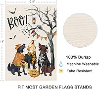 Vista 6 de Balgardekor Bandera de jardín de Halloween Boo para perros, espeluznante de 12 x 18 pulgadas, de arpillera de doble cara de sombrero de bruja
