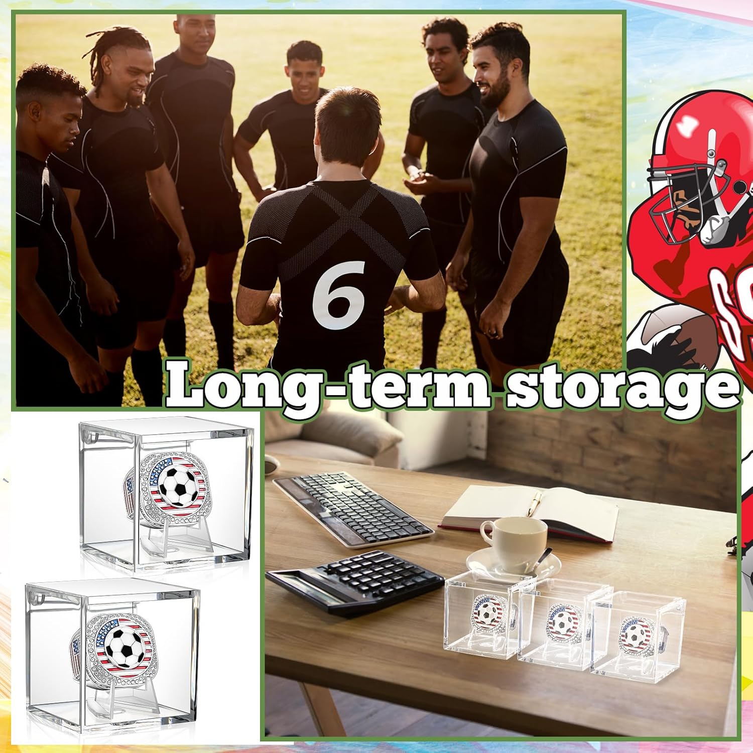 Landical 24 Set Championship Ring with Display Case and Stand Holder Championship Ring Box Acrylic Display Case and Holder Champion Trophy Rings for League Winner Team Award Gift