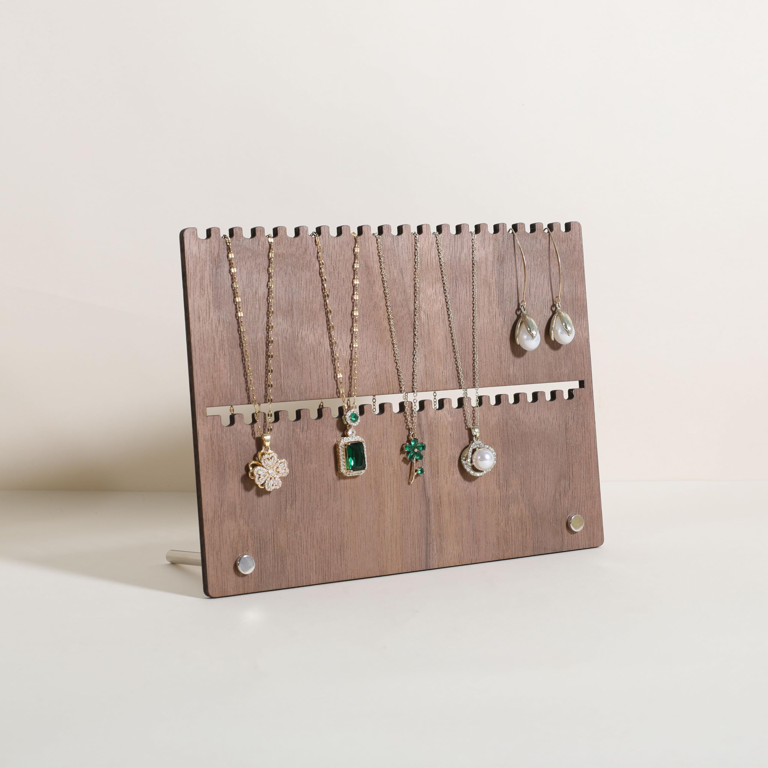 GemeShou Wooden jewelry organizer board for lightweight small necklace, Walnut necklace display stand for selling, necklace storage organizer for boutique store?Necklace board-2 tiers?