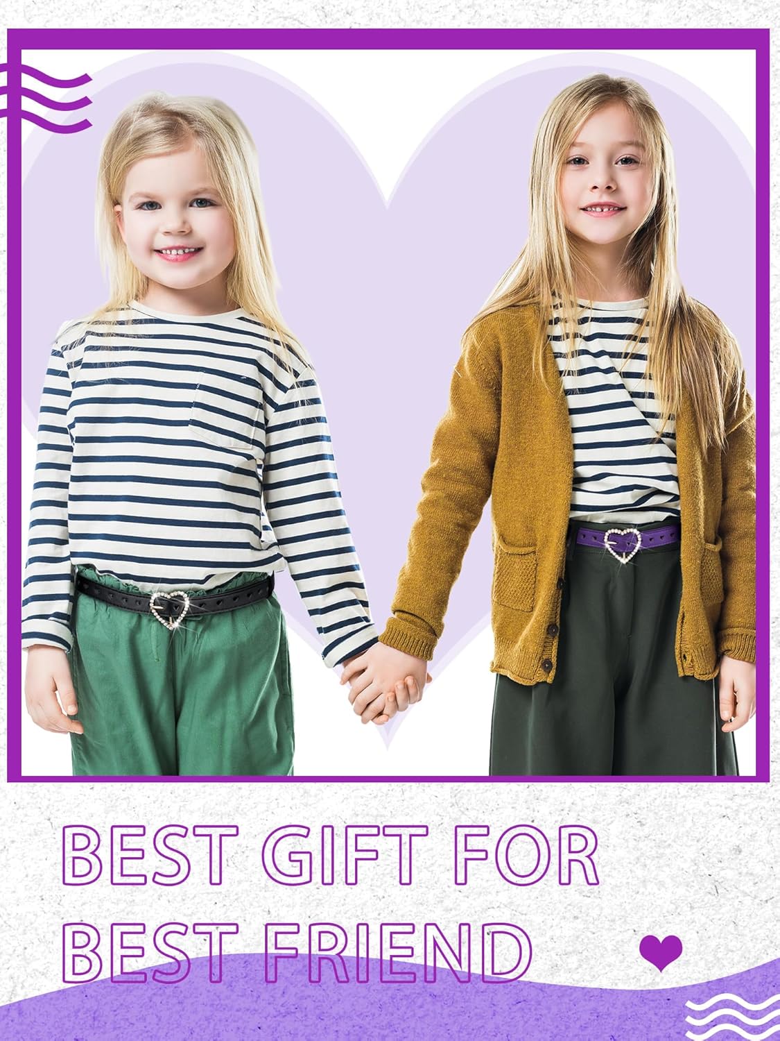 Newcotte 4 Pcs Girls Belt Kids Leather Waist Belt Rhinestone Heart Metal Buckle - Image 4