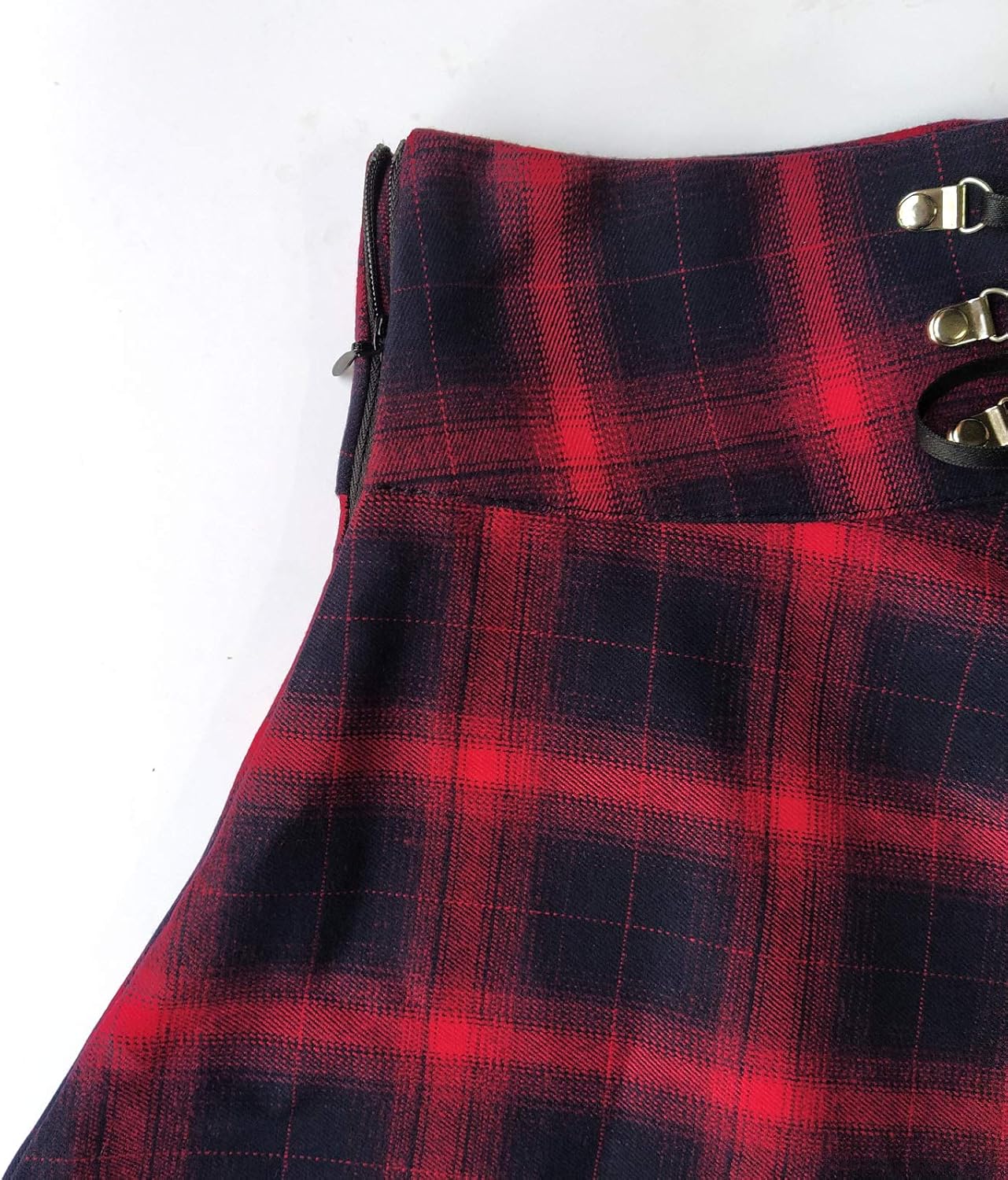 TONCHENGSD Women's Gothic Plaid Skirt High Waisted A-line Flare Mini Skirt - Image 6