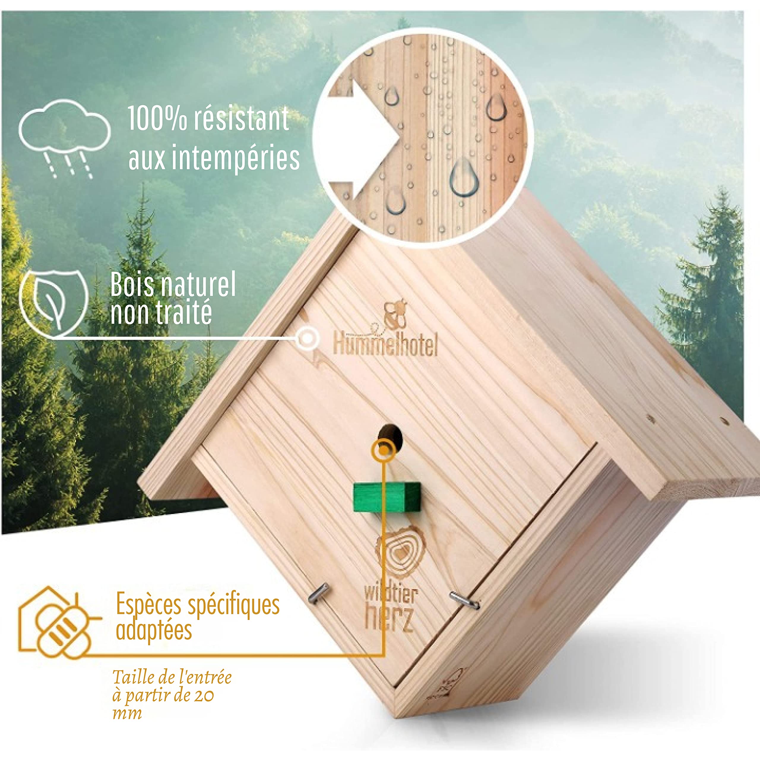 Hôtel à Coccinelle En Bois Wildtier Herz - Imperméable Résistant - Abri Insectes Jardin