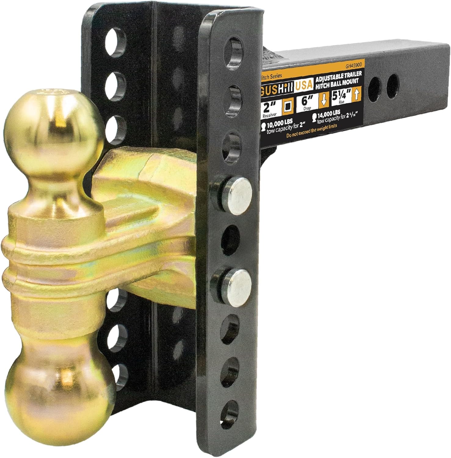 GusHill USA Adjustable Trailer Hitch Ball Mount, Fits 2 inch Receivers, 6 inch Drop, Comparable to curt 45900