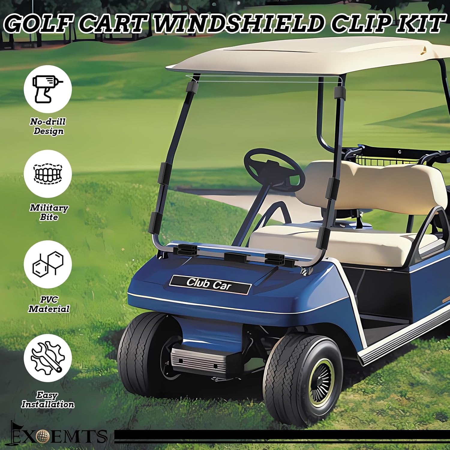 Club Car Windshield Retaining Clip Kit, Golf Cart Windshield Mounting Sash Short Clip for Club Car DS 1982-2000 & 2005-up/YAMAHA, Fit 1"x1" Struts Tube, PVC, Replace OEM# 101444101 102005801