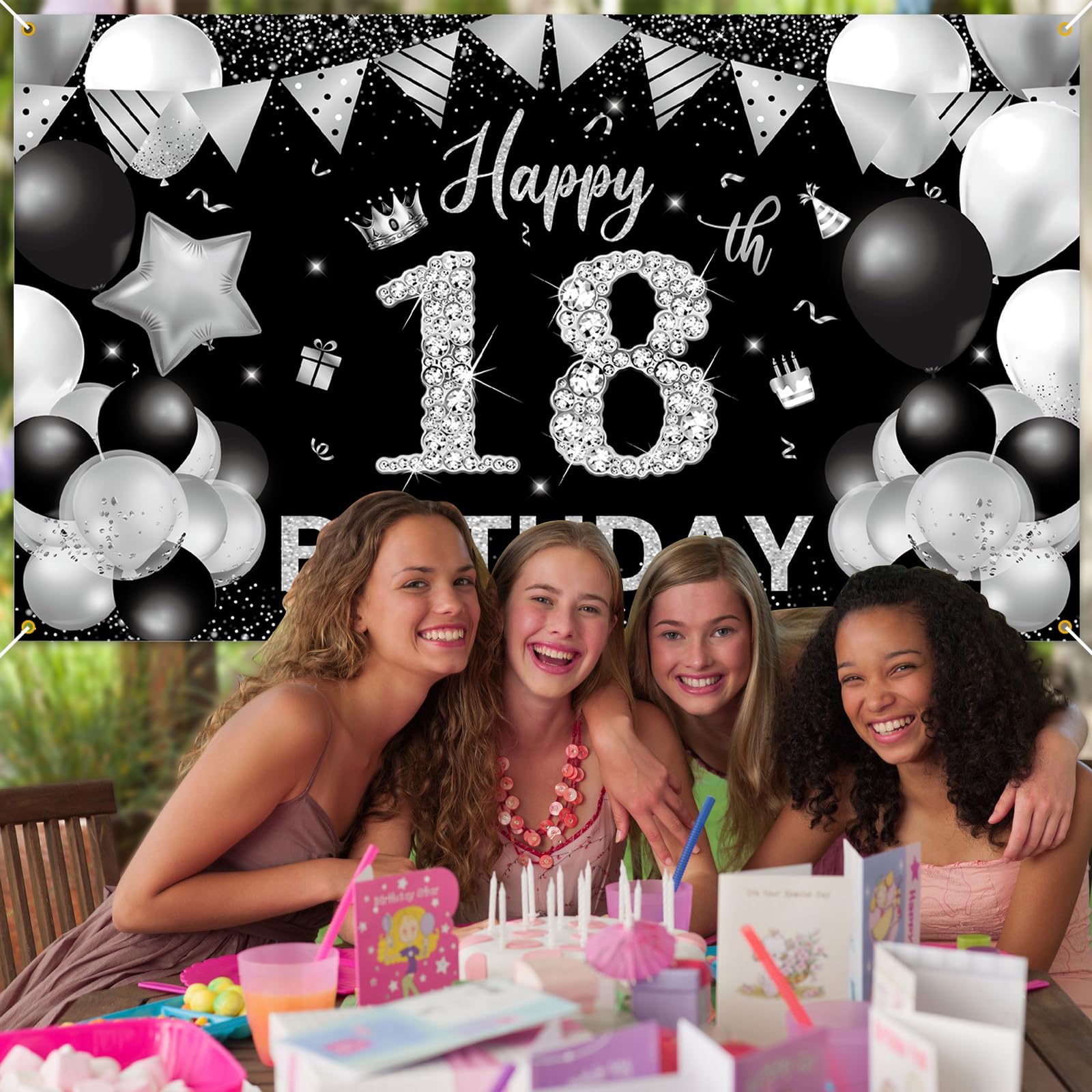 Striscione 18° Compleanno Oro Rosa E Nero - 180x110cm, Tessuto, Per Feste E Foto - Foto 3