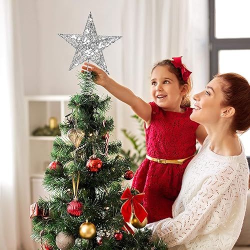 Vista 63 de URATOT - Decoración de estrella para árbol de Navidad con diamantina. Oro rosa