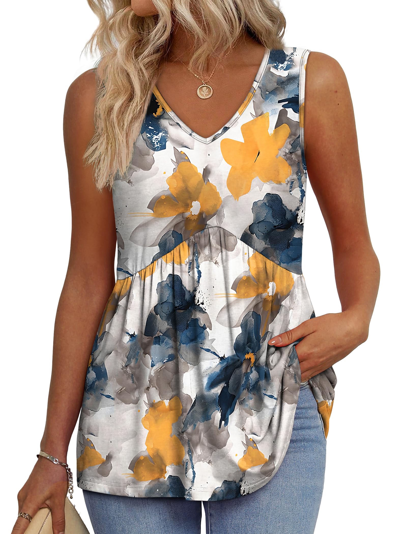 OFEEFAN Womens Tank Tops 2025 Flowy Peplum Tops for Women Dressy Sleeveless V Neck Babydoll Tank Tops