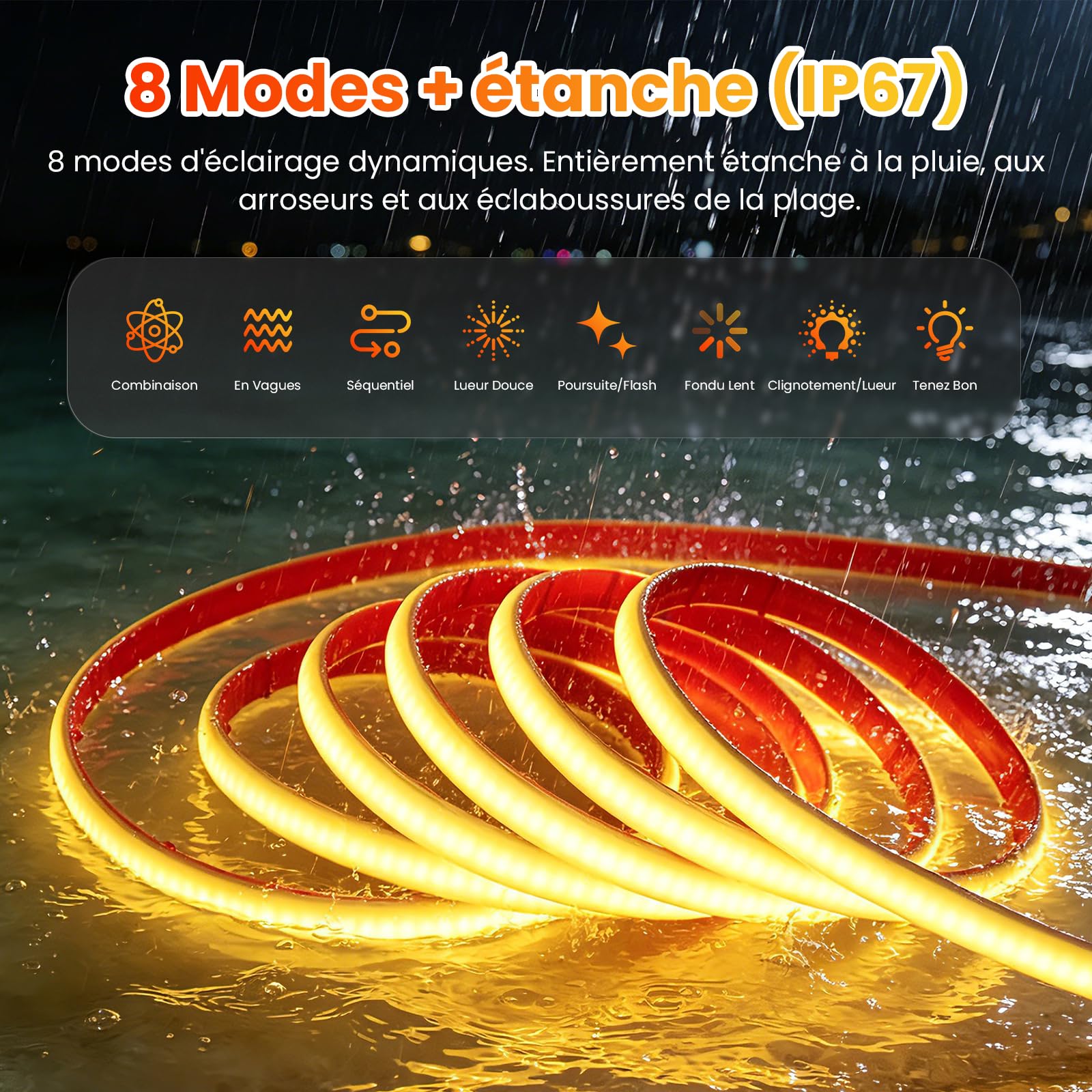 Guirlande Solaire RGB 8m 320 LED avec Télécommande – Lampe Néon Solaire Exterieur IP67 Batterie 7200mAh 36H Autonomie Charge USB Type C pour Jardin Terrasse Fête Lumière blanche