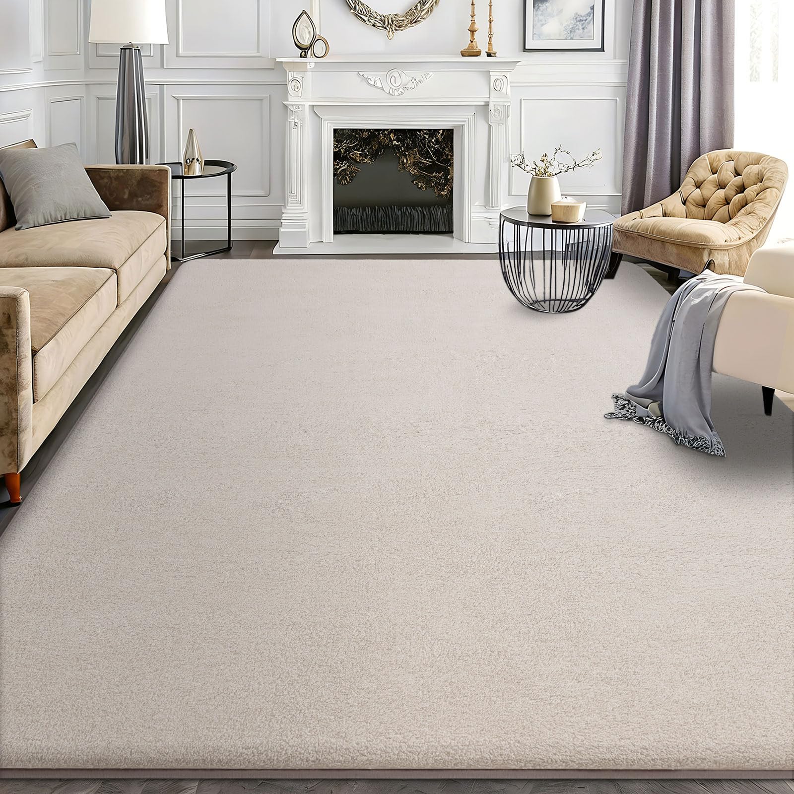 smiry Modern Kurzflor Teppich Wohnzimmer, 120x160cm, Beige | Waschbar Anti-Rutsch Unterseite Flauschig Teppich für Schlafzimmer Kinderzimmer