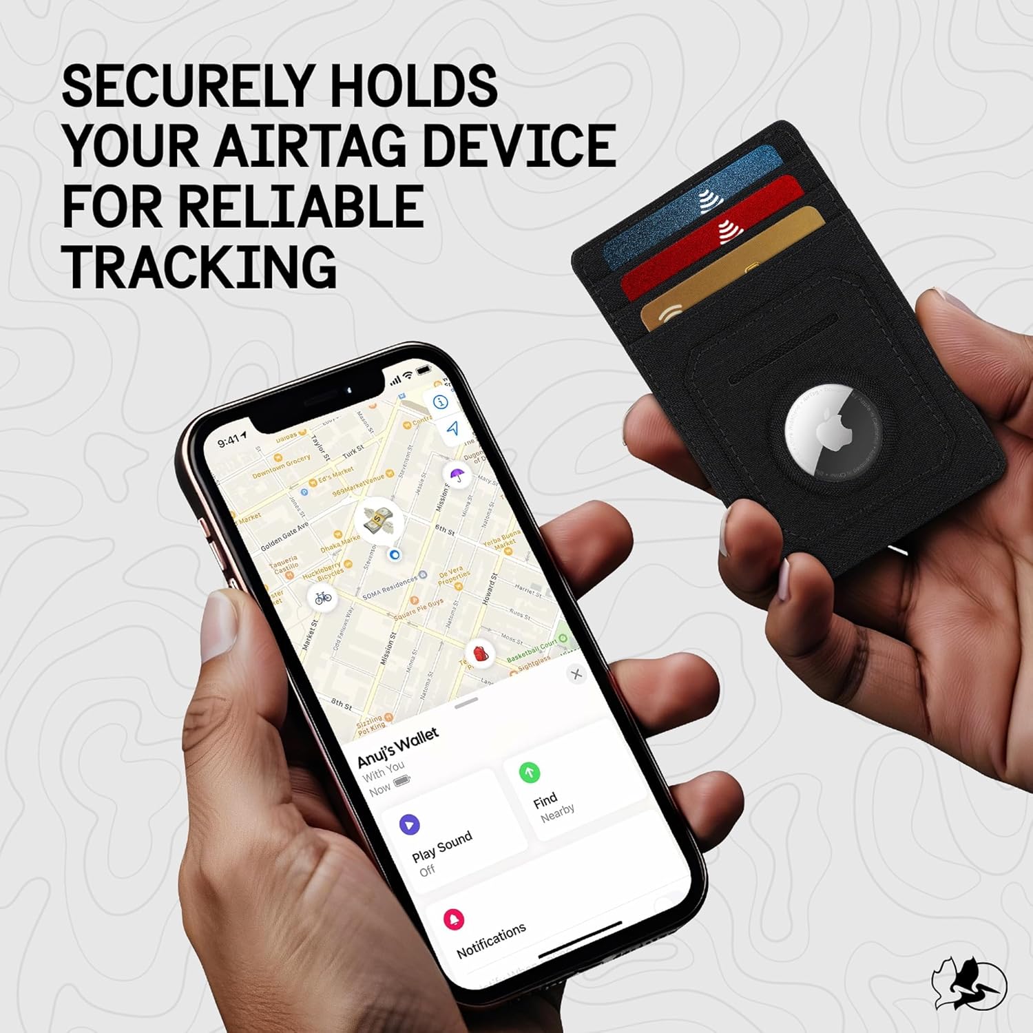 Pelican Aegis AirTag Wallet/Card Holder [RFID Blocking] Slim Wallet with Airtag Holder - Holds 7 Debit/Credit Cards & Cash w/Quick access Front Pocket - Durable 500D Cordura - Black