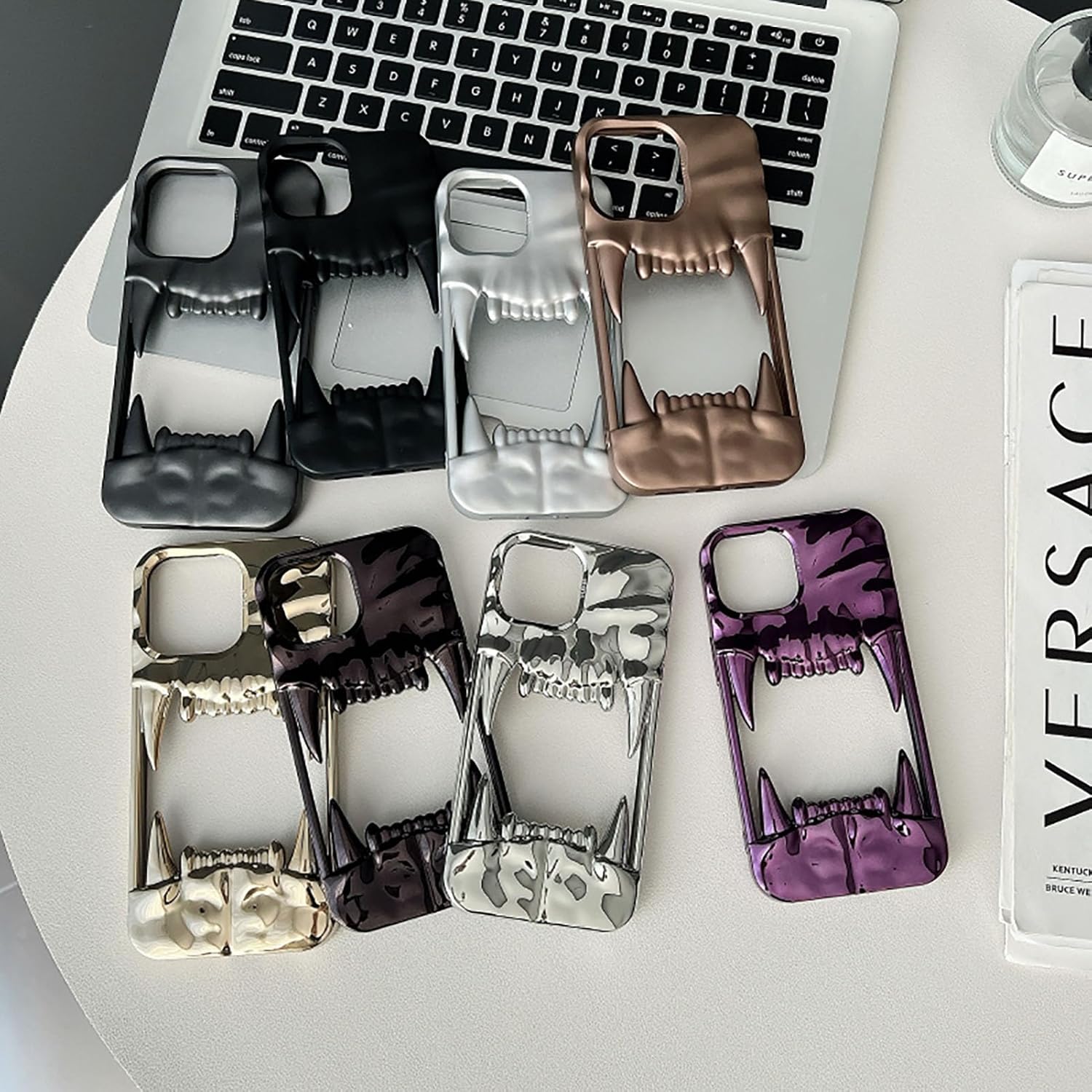 Hollow-Out Crinkle Tiger Teeth Design for iPhone 16 Pro Max Case Electroplated Matte Finish Shockproof Silicone Soft Cover with 3D Textured Creative Style，Electroplated Black - Image 8