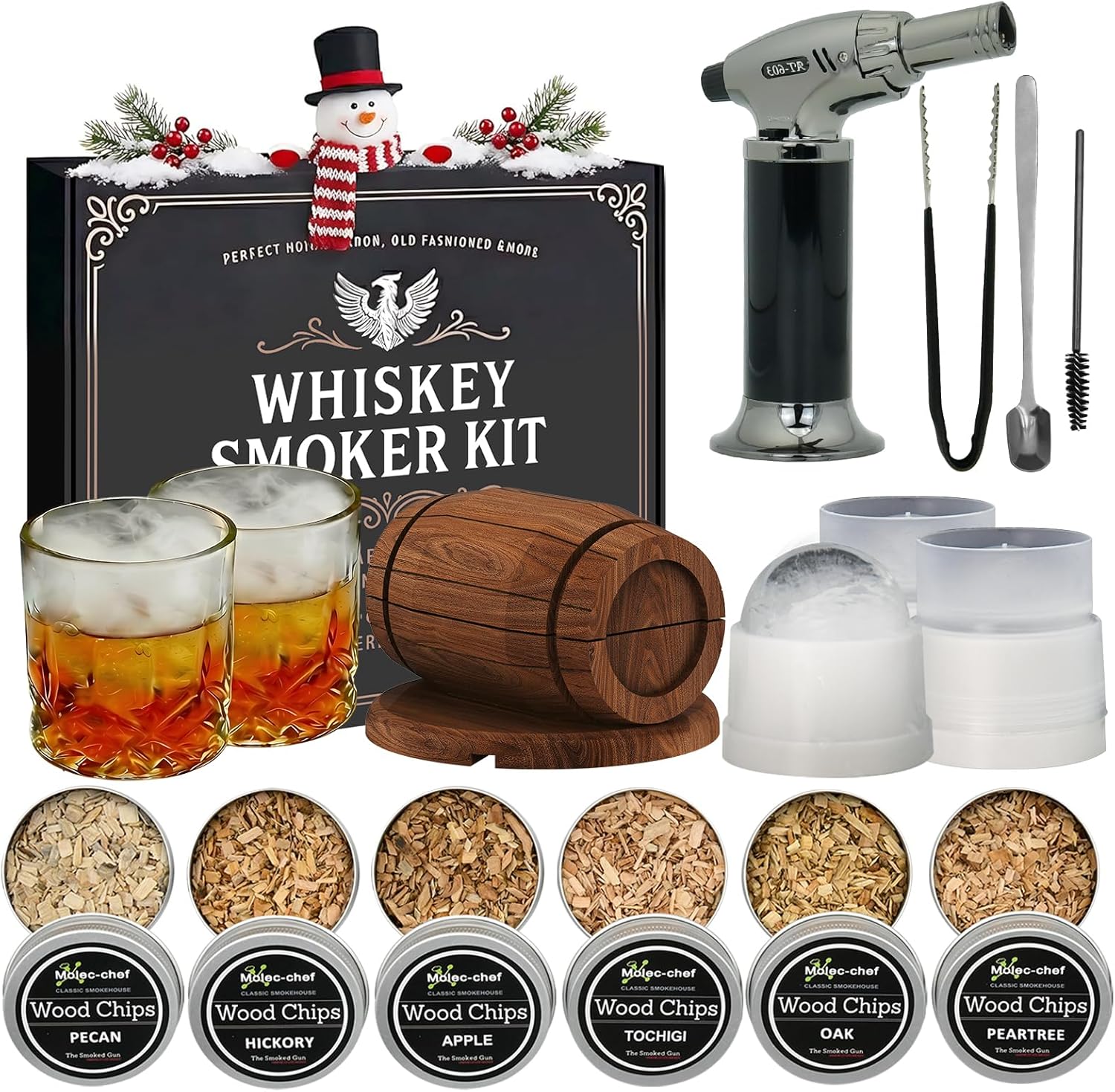 Birthday Gifts for Men Whiskey Smoker Kit Bourbon Cocktail with Torch-6 Flavors Wood Chips for Old Fashioned Drinks,House Warming,Unique for Men Him,Husband,Dad,Boyfriend(No Butane)