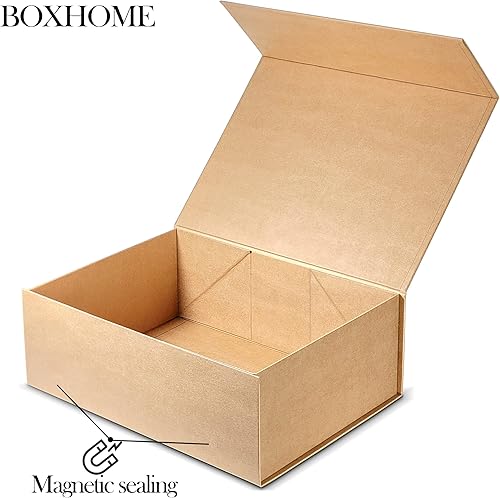 Miniatura 2 de BOXHOME Paquete de 3 cajas de regalo grandes, color marrón kraft, 13 x 10 x 5 pulgadas con tapas magnéticas, caja de embalaje de regalo, cajas de
