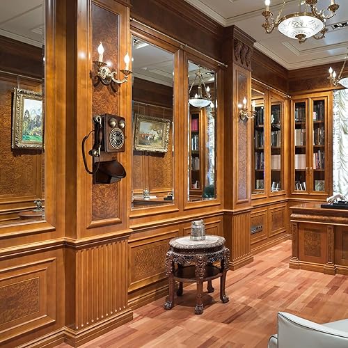 Miniatura 2 de Teléfono de pared retro, teléfono antiguo con cable de montaje en pared, teléfonos fijos antiguos, decoración clásica de pared de madera para el