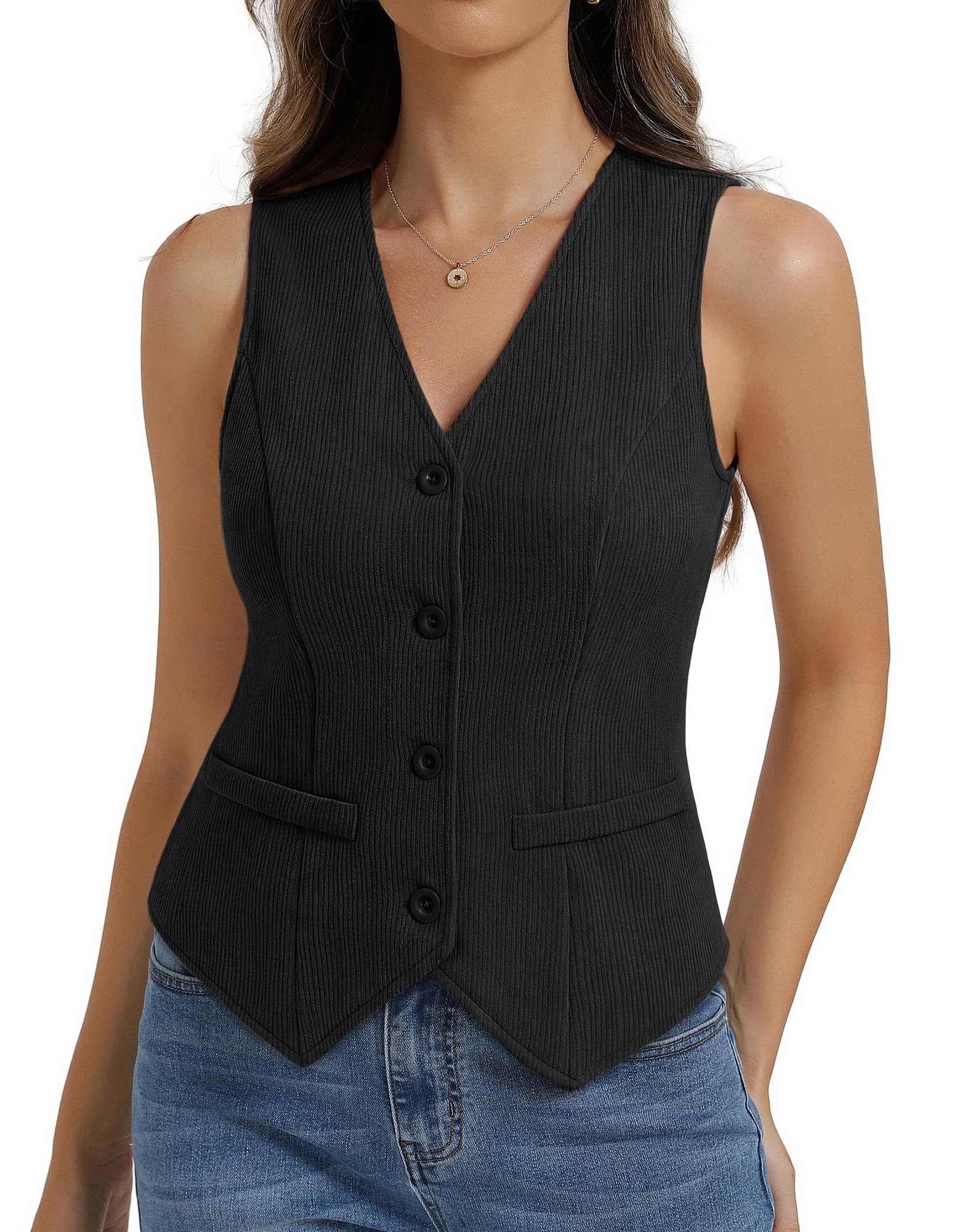 Womens Vest Top Trendy Knitted Waistcoat Sleeveless Button Down Tops Suit Vest Tops-image-34