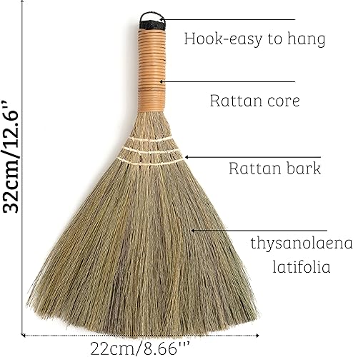 Miniatura 2 de Juego de 2 escobas para niños de 12.6 pulgadas, escoba suave de paja natural vietnamita, escoba pequeña