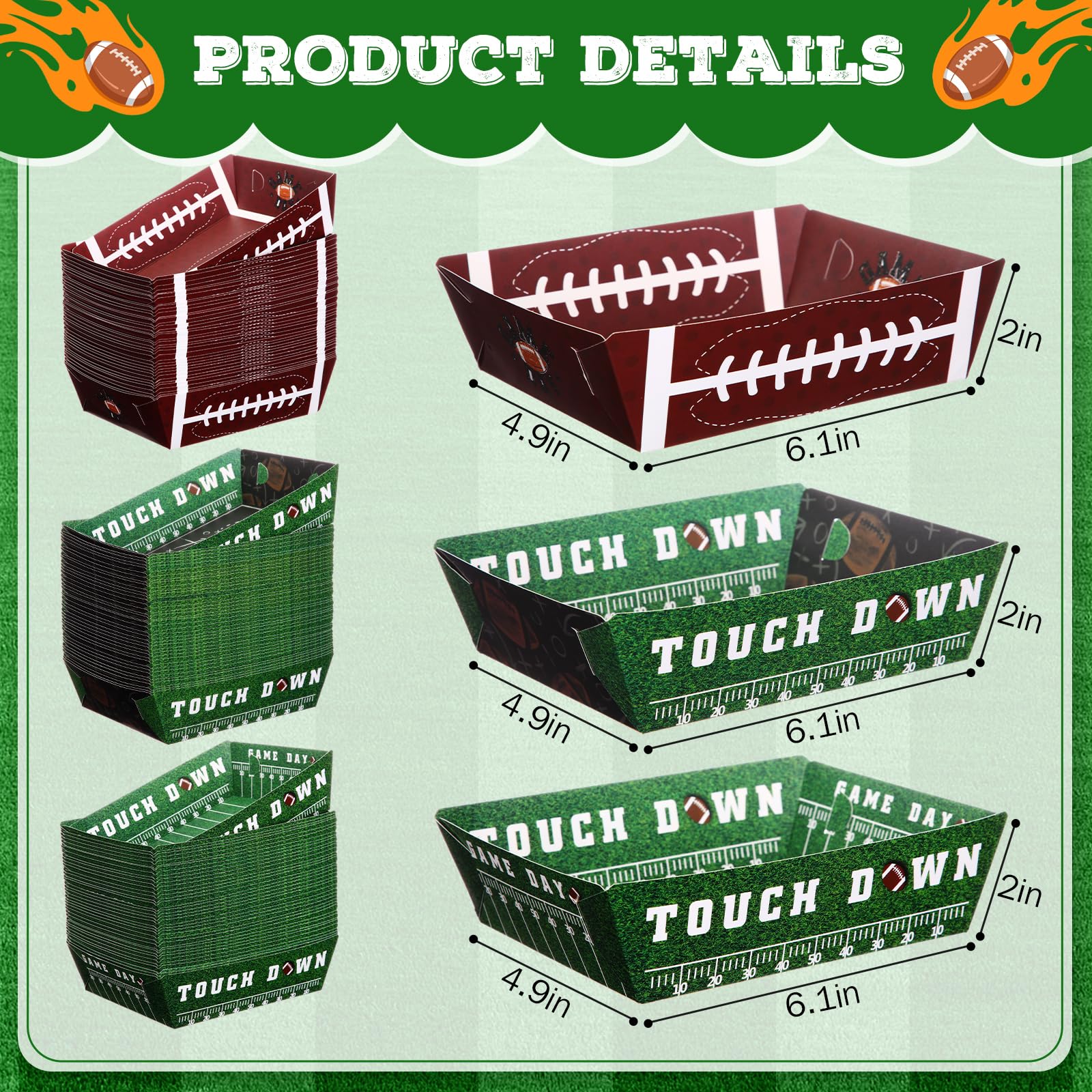 Thenshop 120 Pcs Football Party Supplies Kit 4lb Large Paper Food Trays Football Bowls Disposable Nacho Hot Dog Resistant Liner Paper Trays Serving Tray for Game Day Birthday Decor