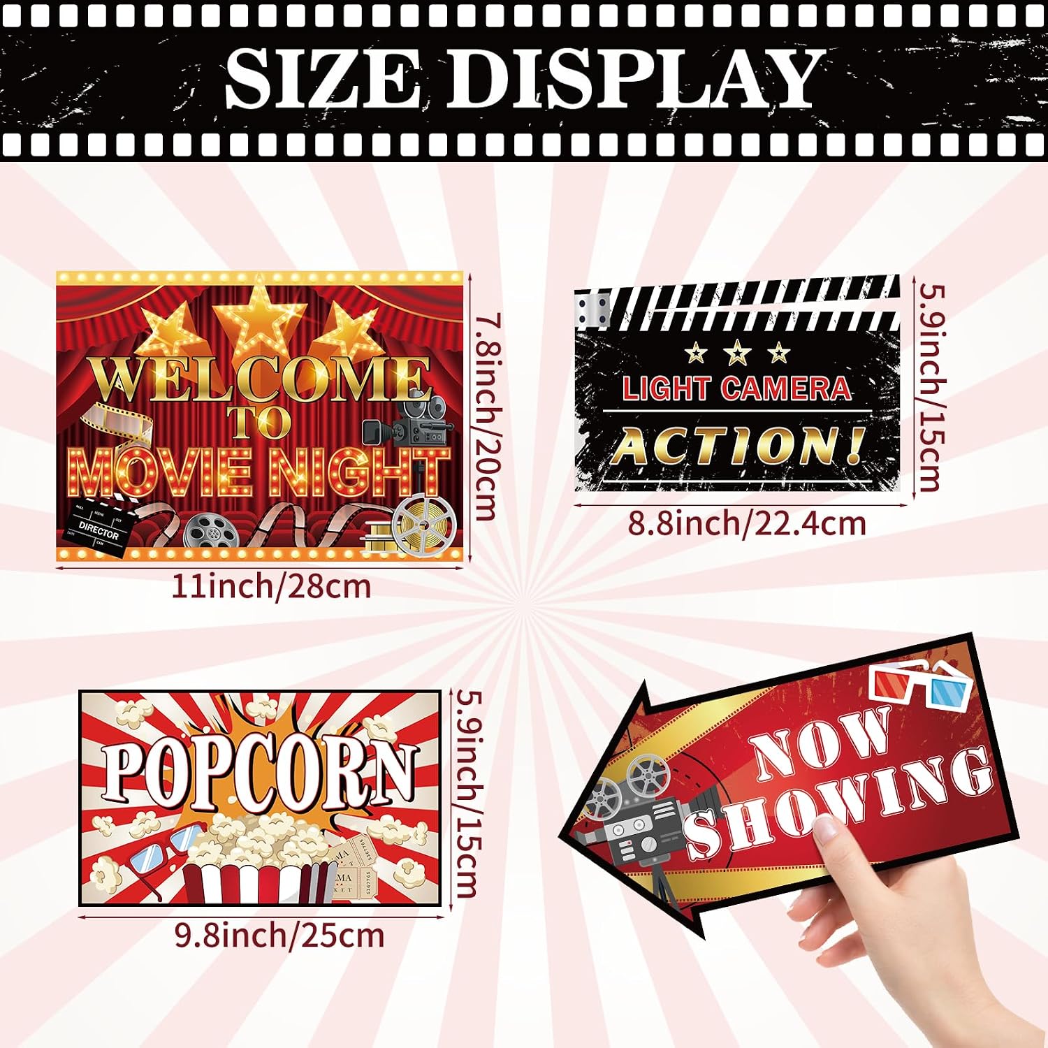 Hooqict 20 Pieces Movie Night Decorations Movie Themed Party Directional Signs for Cinema Welcome Now Showing Theater Film Birthday Party Decorations Supplies