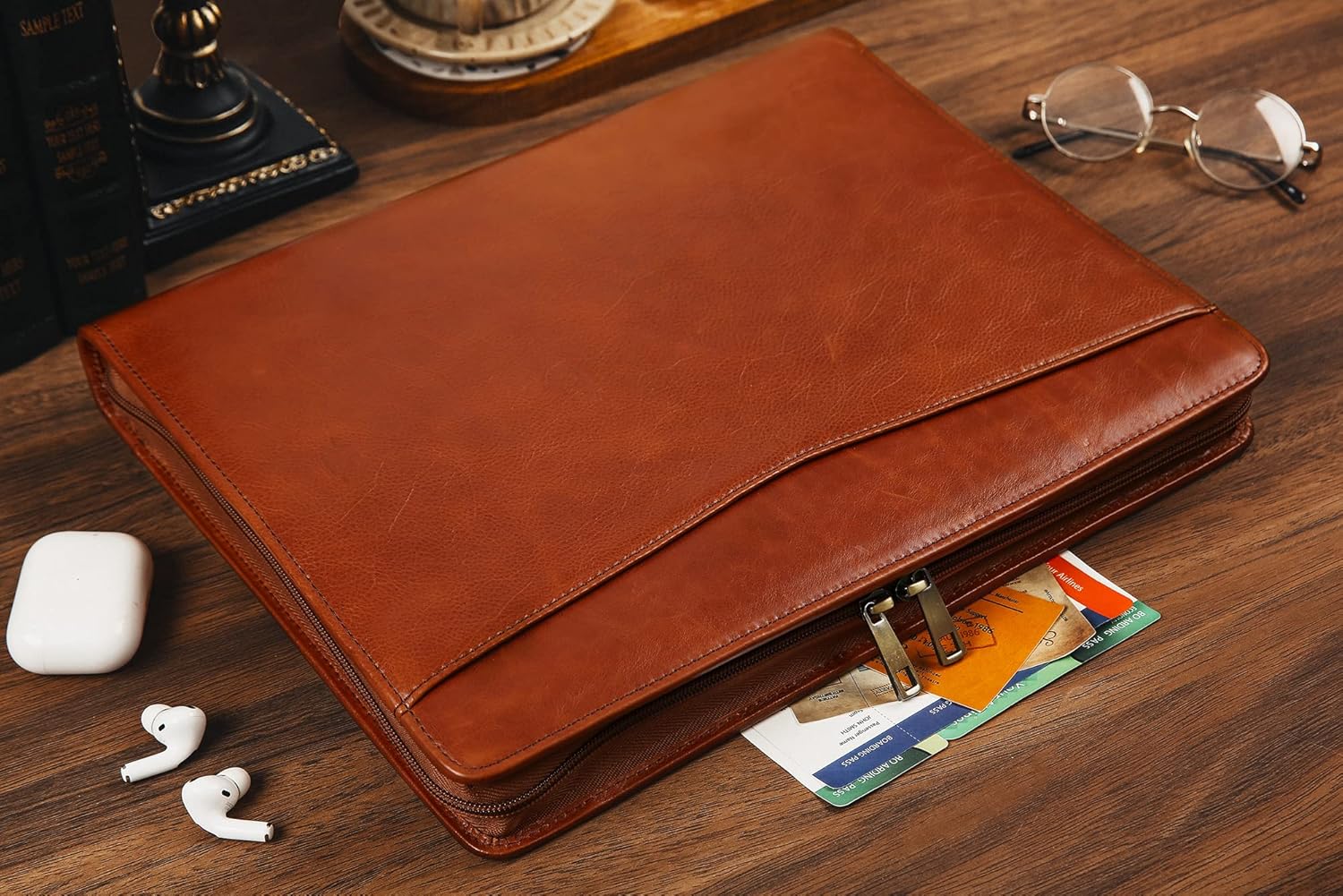 Handmade Leather Portfolio Binder - 3 Ring Binder Portfolio Genuine Leather Business Padfolio, Personlized Legal Pad Folio Folder for Lefty & Righty - Oil Brown