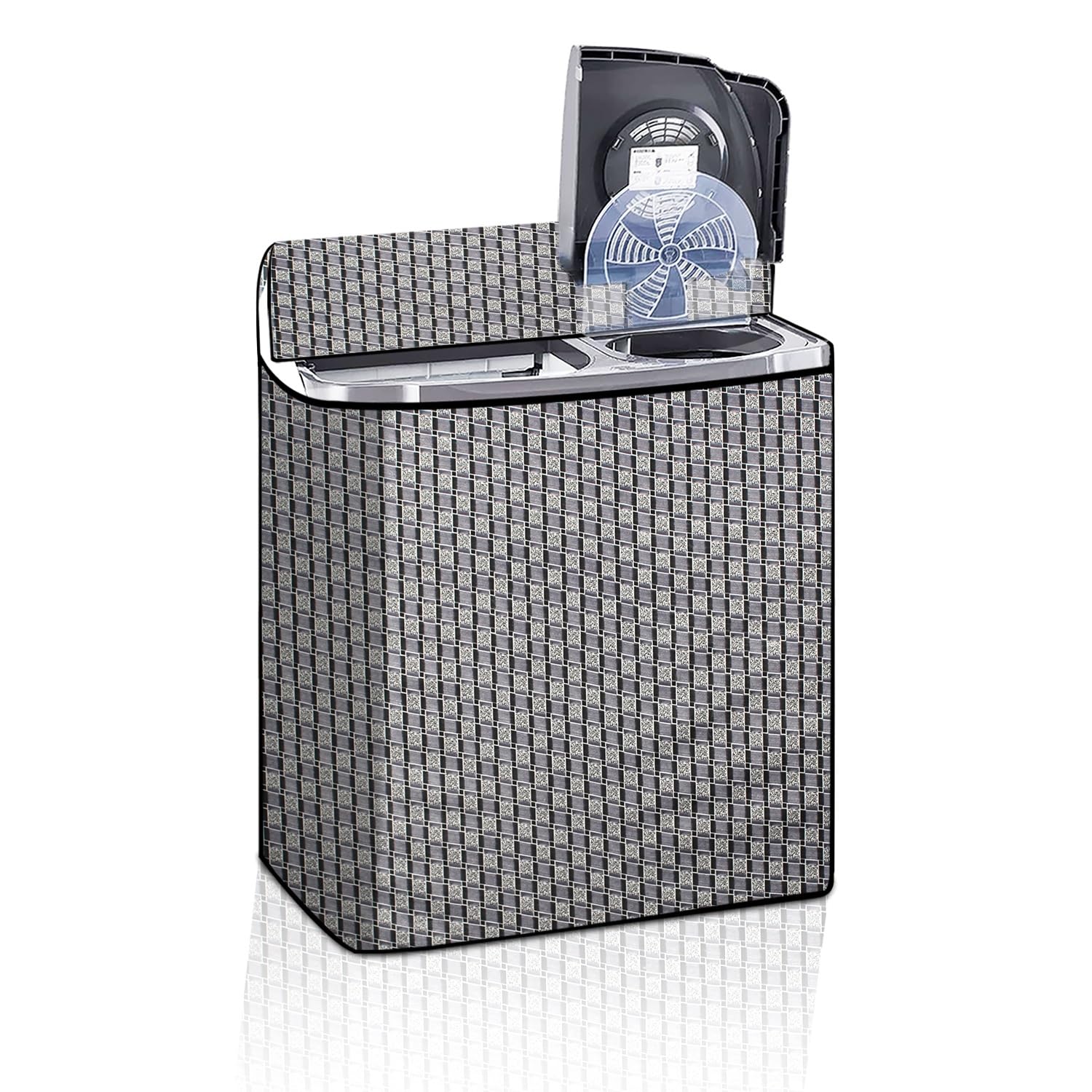 The Furnishing Tree Semi-Automatic Top Load Washing Machine Cover | Waterproof & Dustproof | Easy to Clean | Durable & Washable, Basketweave Grey Polyester (53.5x89x99 CM) discount deal