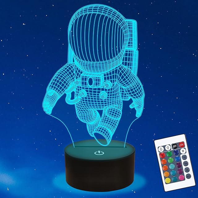 Ammonite Astronaut 3D Lamp Space Man Night Light 3D Illusion lamp for Kids, 16 Colors Changing with Remote, Kids Bedroom Decor as Xmas Holiday Birthday Gifts for Boys Girls