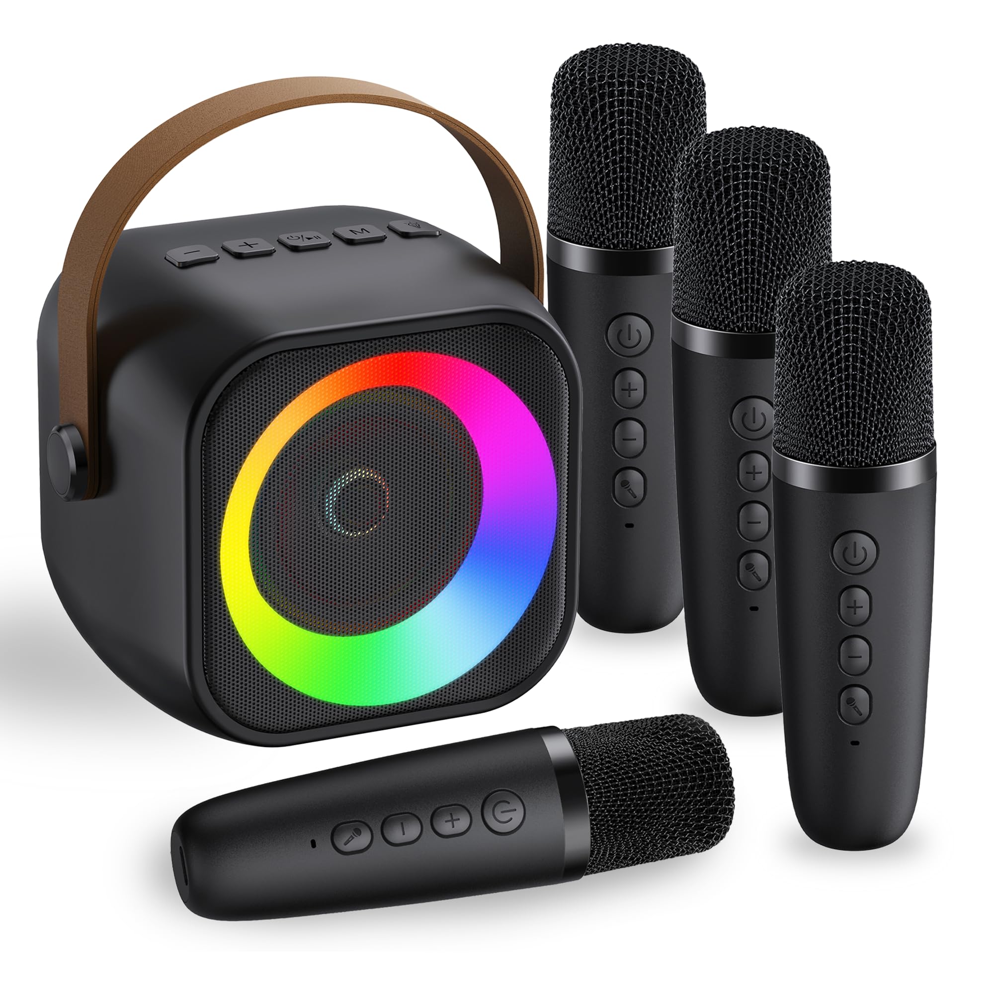 Mini Karaoke Machine for Kids Adults：Portable Bluetooth Karaoke Speaker with 2 Wireless Microphones and Lights for Home Party, Christmas Birthday Gifts for 4-12+ Years Old Girls Boys（Dark）