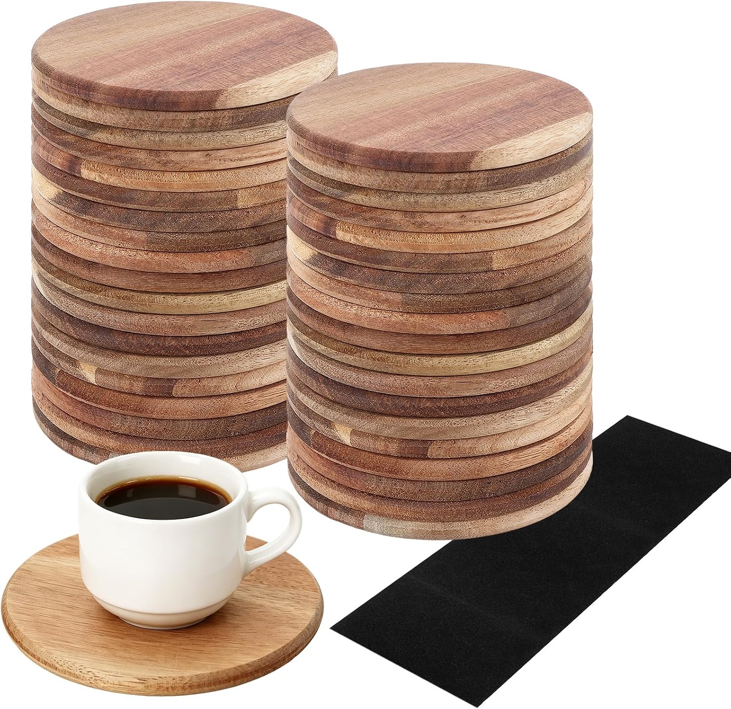 ABuff 50 Pack Unfinished Wood Coasters for Crafts | 4 Inch Round Acacia Wooden Coasters with Non Slip Pads, Blank Drink Coasters for DIY Painting, Engraving and Home Decor
