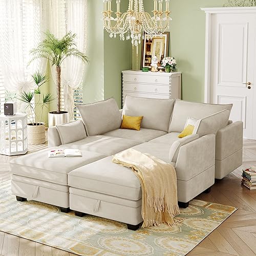 Miniatura 3 de Holaki Sofá modular convertible de 115 pulgadas moderno sofá modular en forma de U con asiento de almacenamiento 2 otomanos extraíbles y 4 almohadas