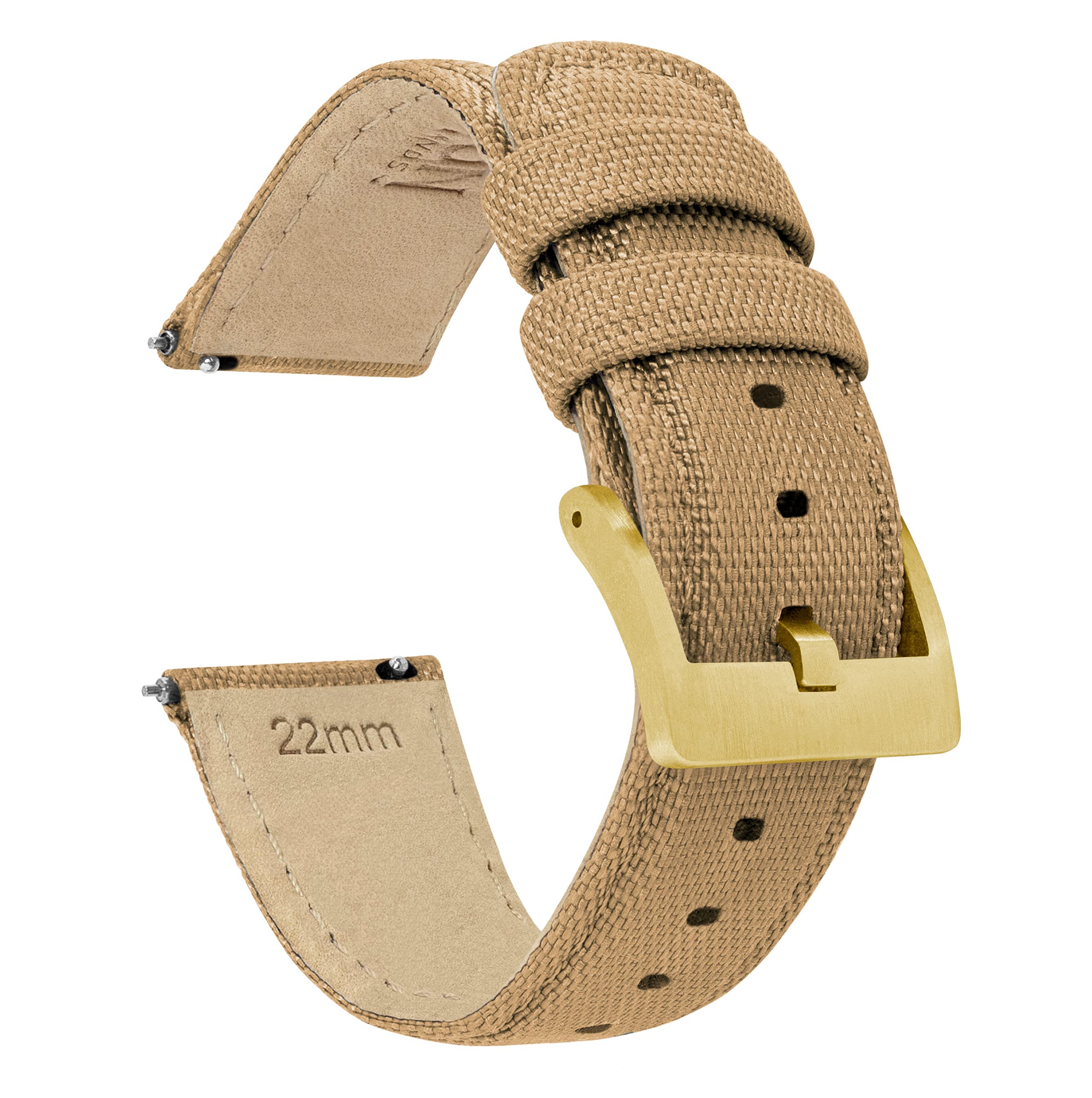 19mm Khaki Tan BARTON Sailcloth Quick Release Premium Nylon Weave (Gold Buckle)