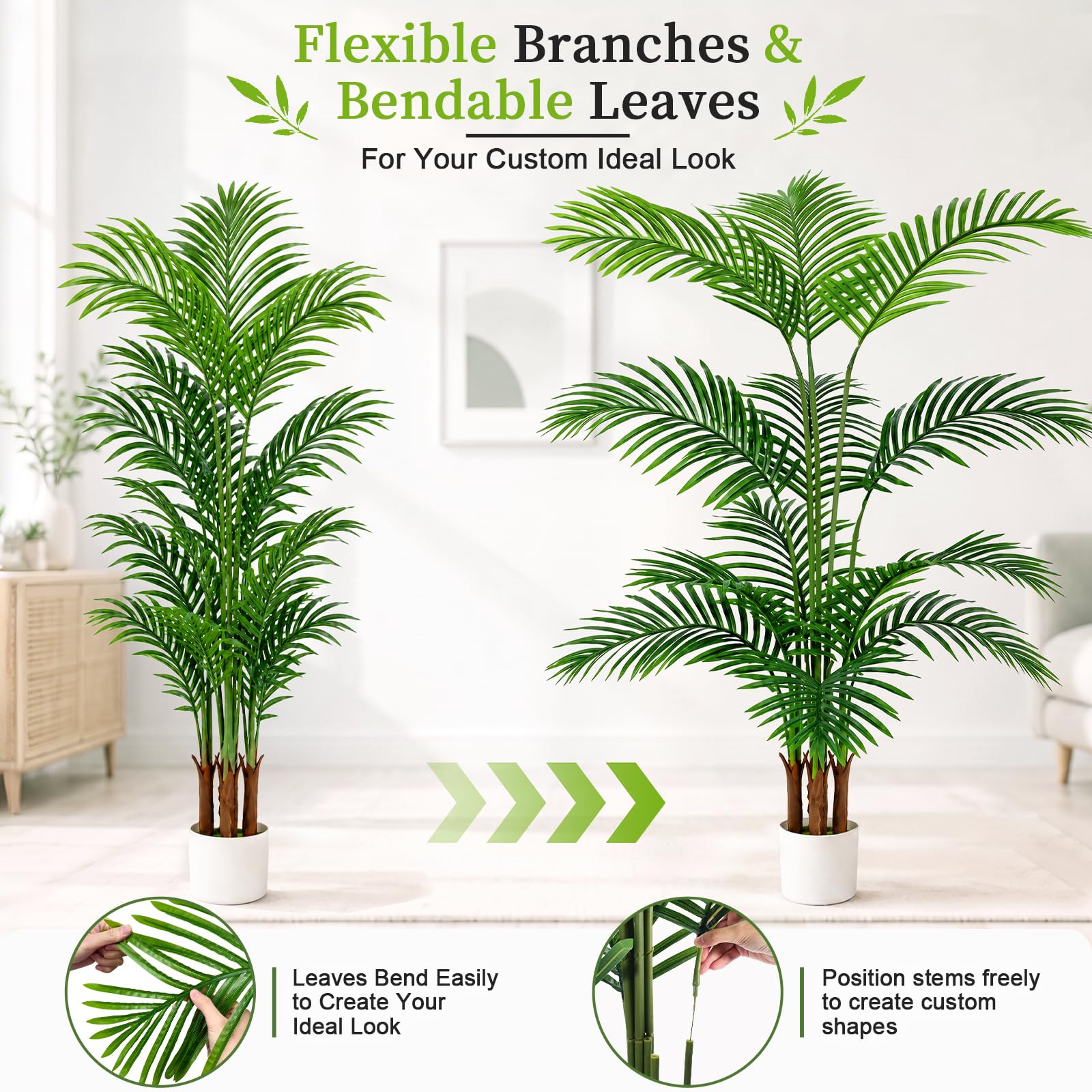 NZQXJXZ Palmera Artificial 160 cm con Cesta de Algodón | Más de 10 Hojas Realistas, sin Mantenimiento, Ramas Ajustables, Ideal para Salón y Oficina