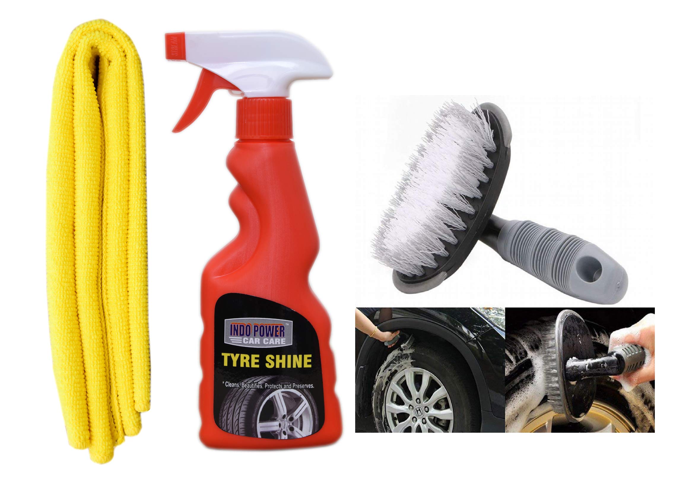 BADY890-TYRE Shiner Spray 250ml.+ 1PC CAR Microfiber Cloth +All Tyre Cleaning Brush-image-22