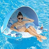 COOLCOOLDEE XL Pool Float Chair with Adjustable Canopy, Cup Holders & Ergonomic Headrest - Inflatable Adult Lounge, 300lbs Capacity