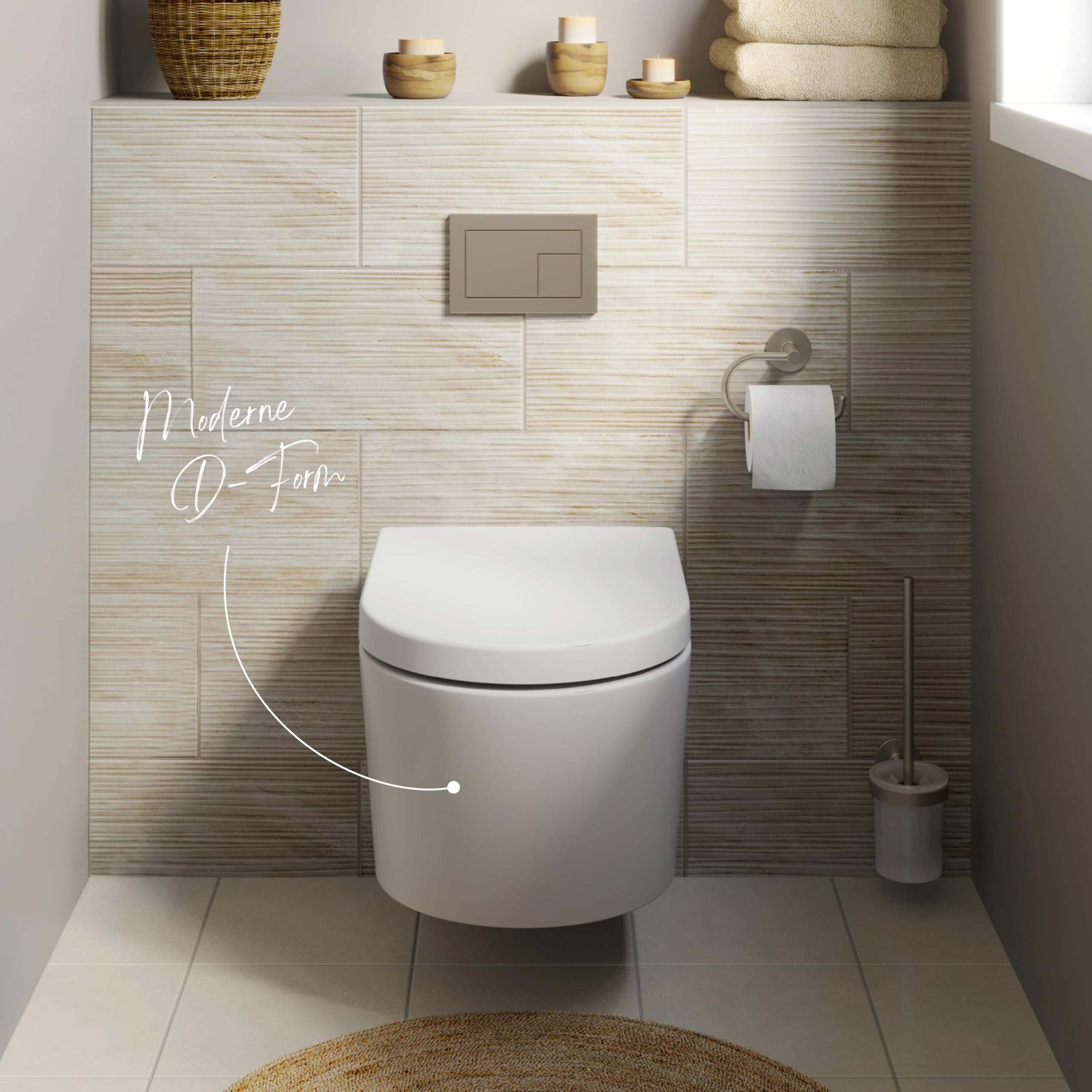 Lenz Spülrandloses Wand-WC MELVA in D-Form – Hygienisch, geruchsarm & leicht zu reinigen – Superglatte KeepClean-Oberfläche – Einfache Montage mit Help Fix – Tiefspüler, Weiß, 41030161